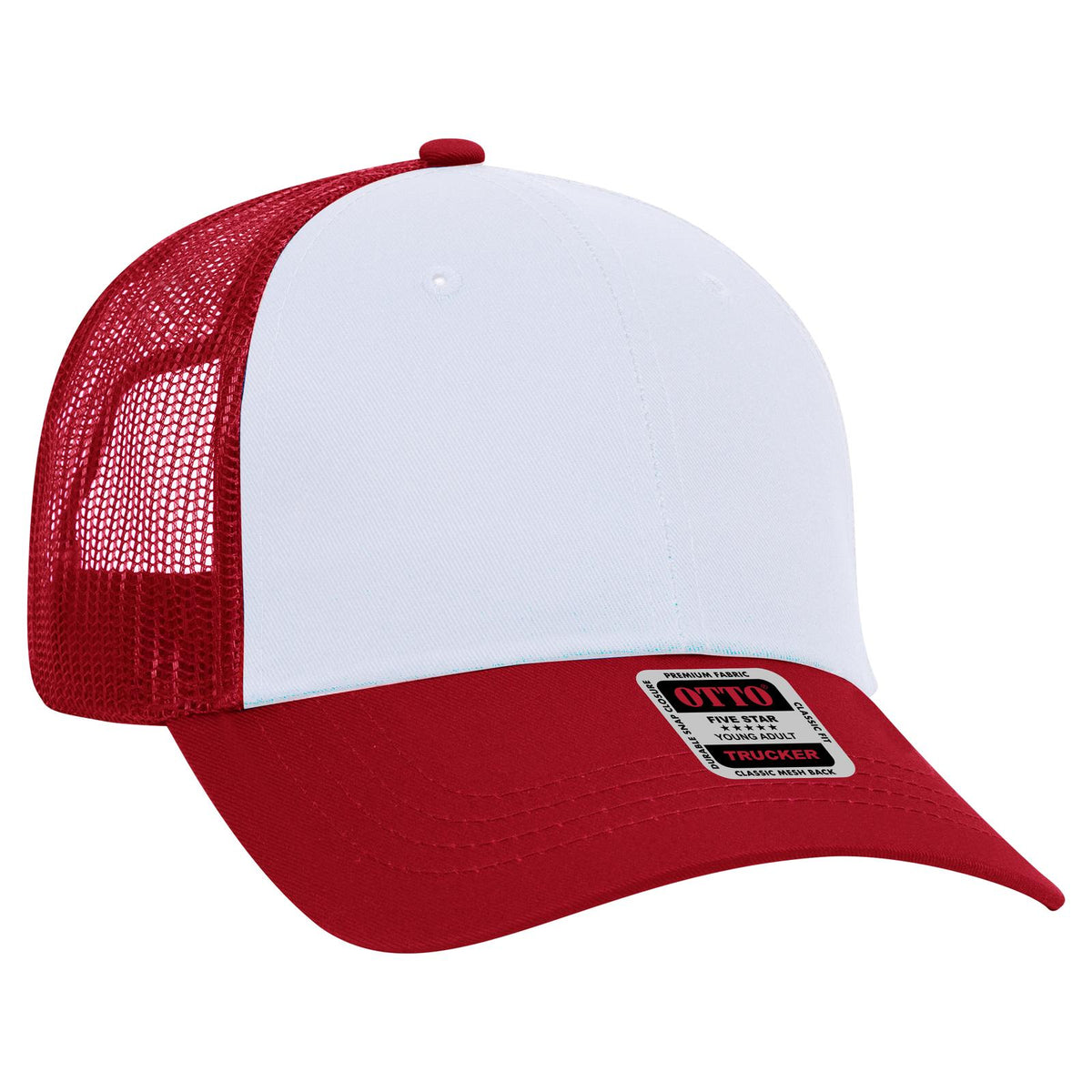 Right View of 021602 - Red/Wht/Red OTTO CAP 6 Panel Low Profile Mesh Back Trucker Hat