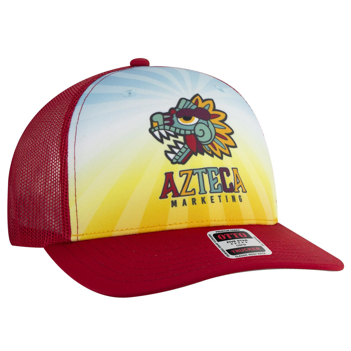 Right View of 021602 - Red/Wht/Red OTTO CAP Seamless 6 Panel Mid Profile Mesh Back Trucker Hat