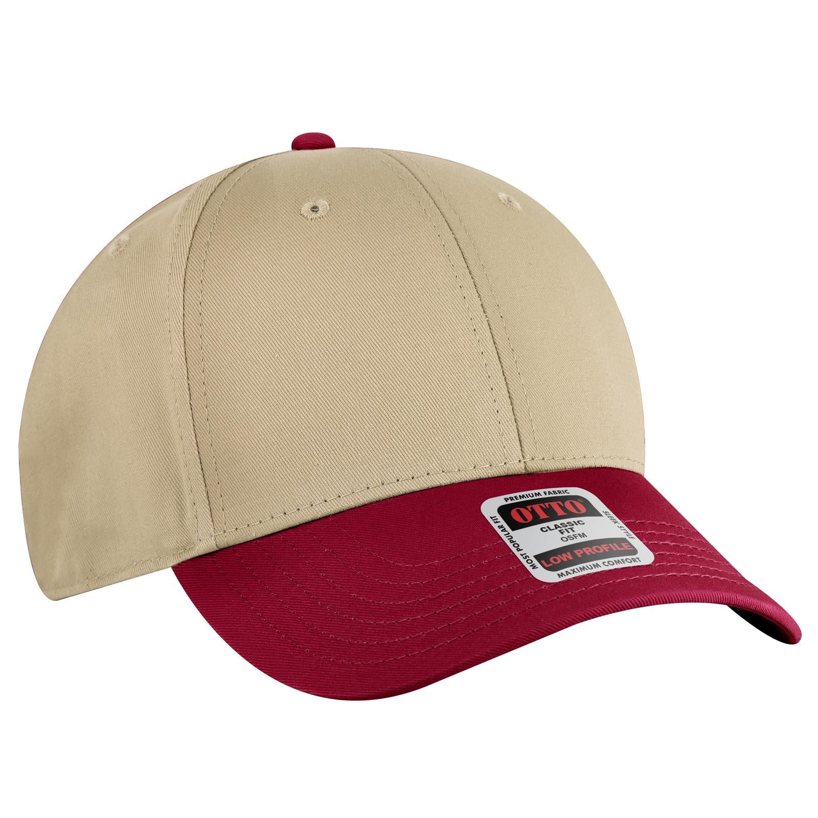 Front View of 023232 - Red/Kha/Kha OTTO CAP 6 Panel Low Profile Baseball Cap