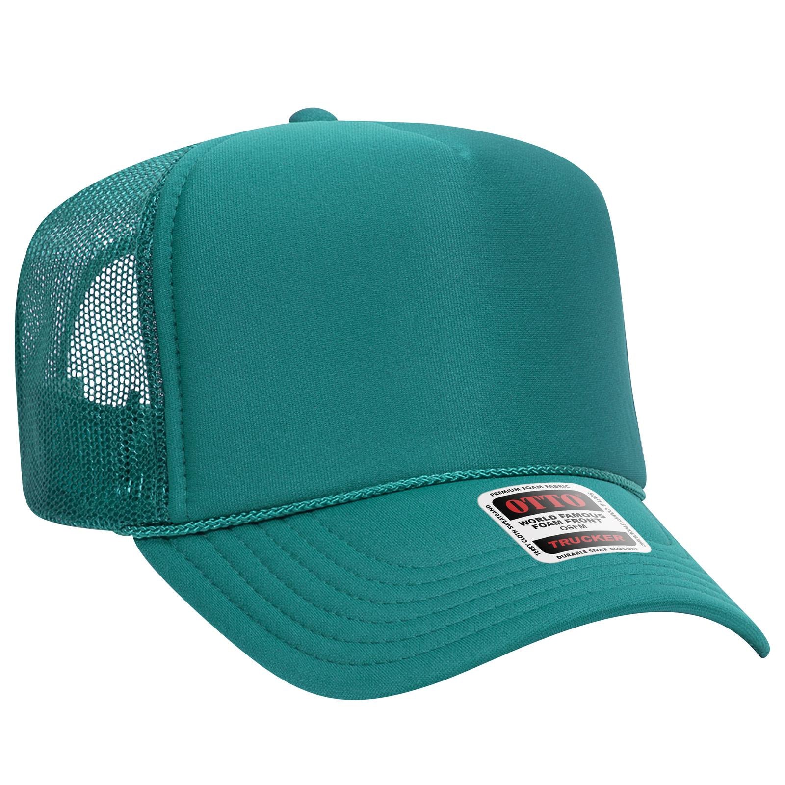 Right View of 024 - Jade OTTO CAP 5 Panel High Crown Mesh Back Trucker Hat