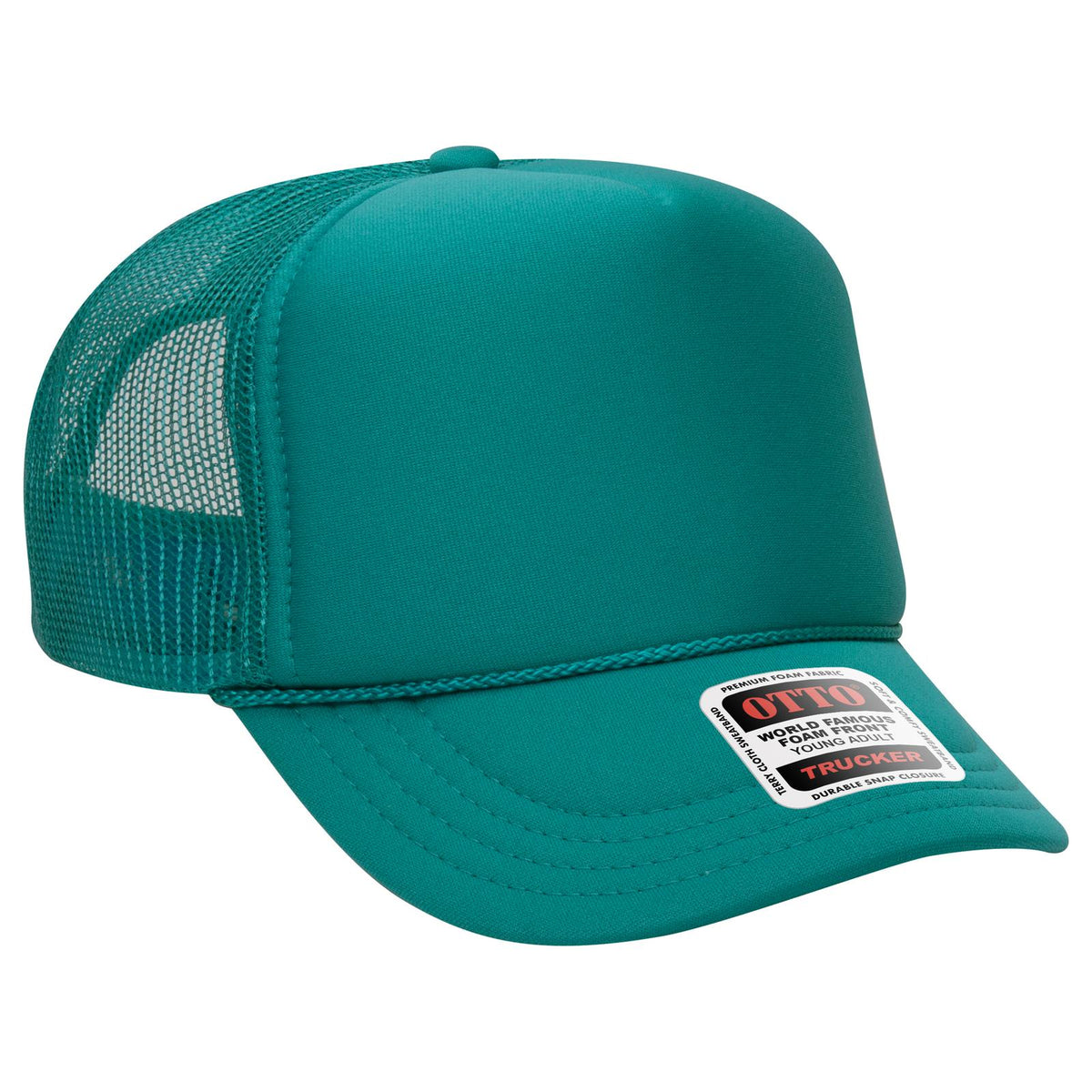 Right View of 024 - Jade OTTO CAP 5 Panel High Crown Mesh Back Trucker Hat