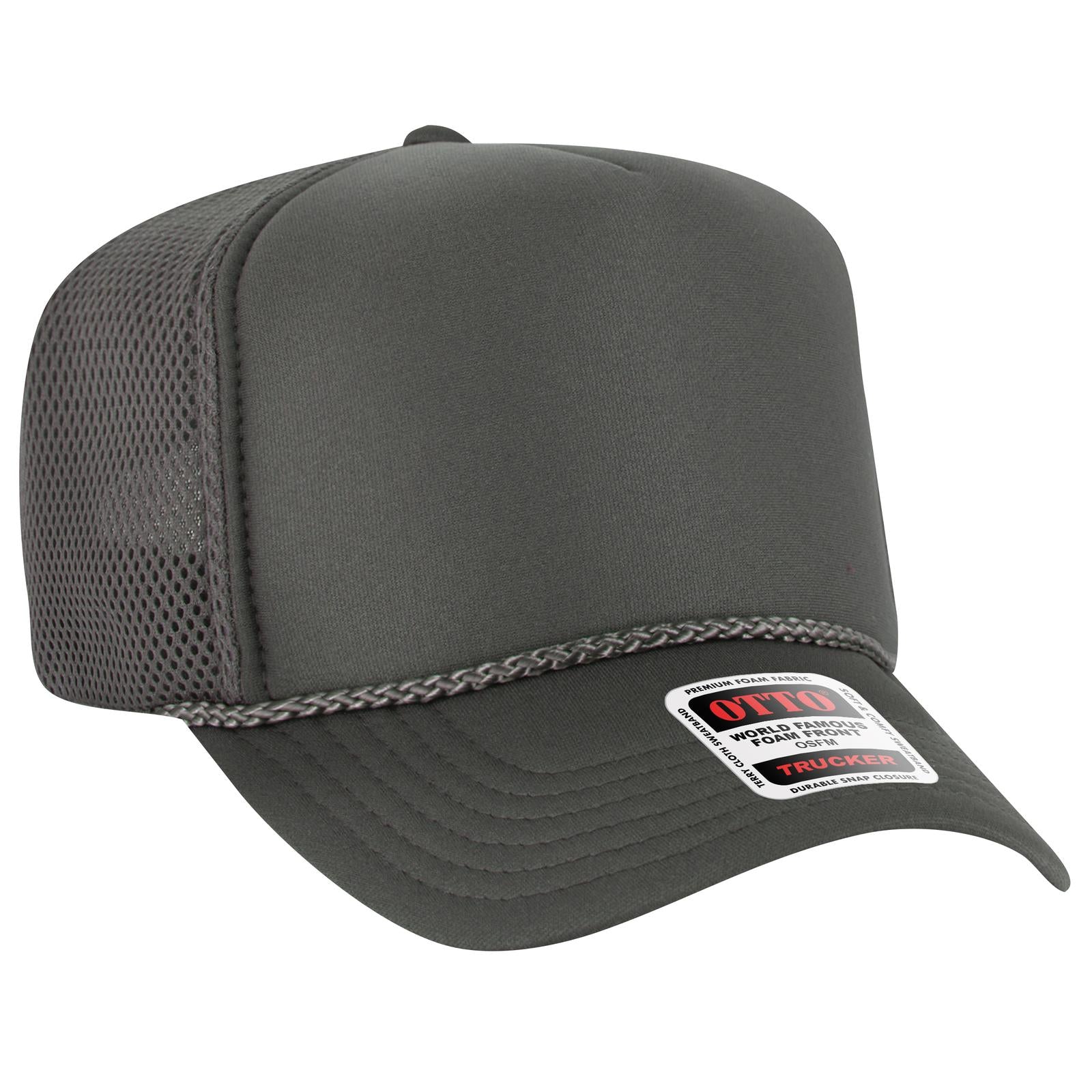 Right View of 025 - Char. Gray OTTO CAP 5 Panel High Crown Air Mesh Back Trucker Hat