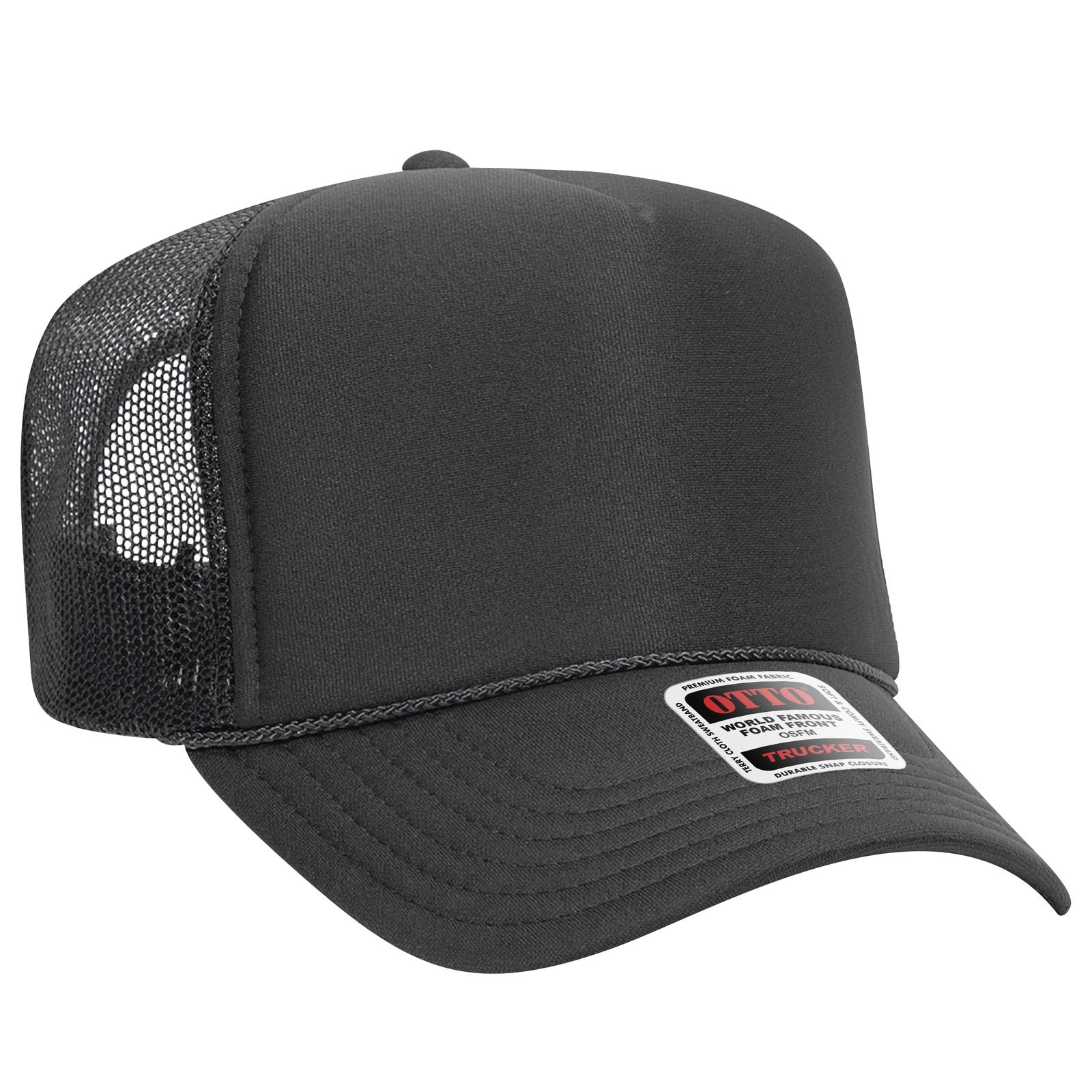 Right View of 025 - Char. Gray OTTO CAP 5 Panel High Crown Mesh Back Trucker Hat