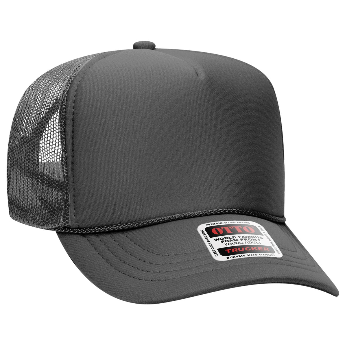 Right View of 025 - Char. Gray OTTO CAP 5 Panel High Crown Mesh Back Trucker Hat