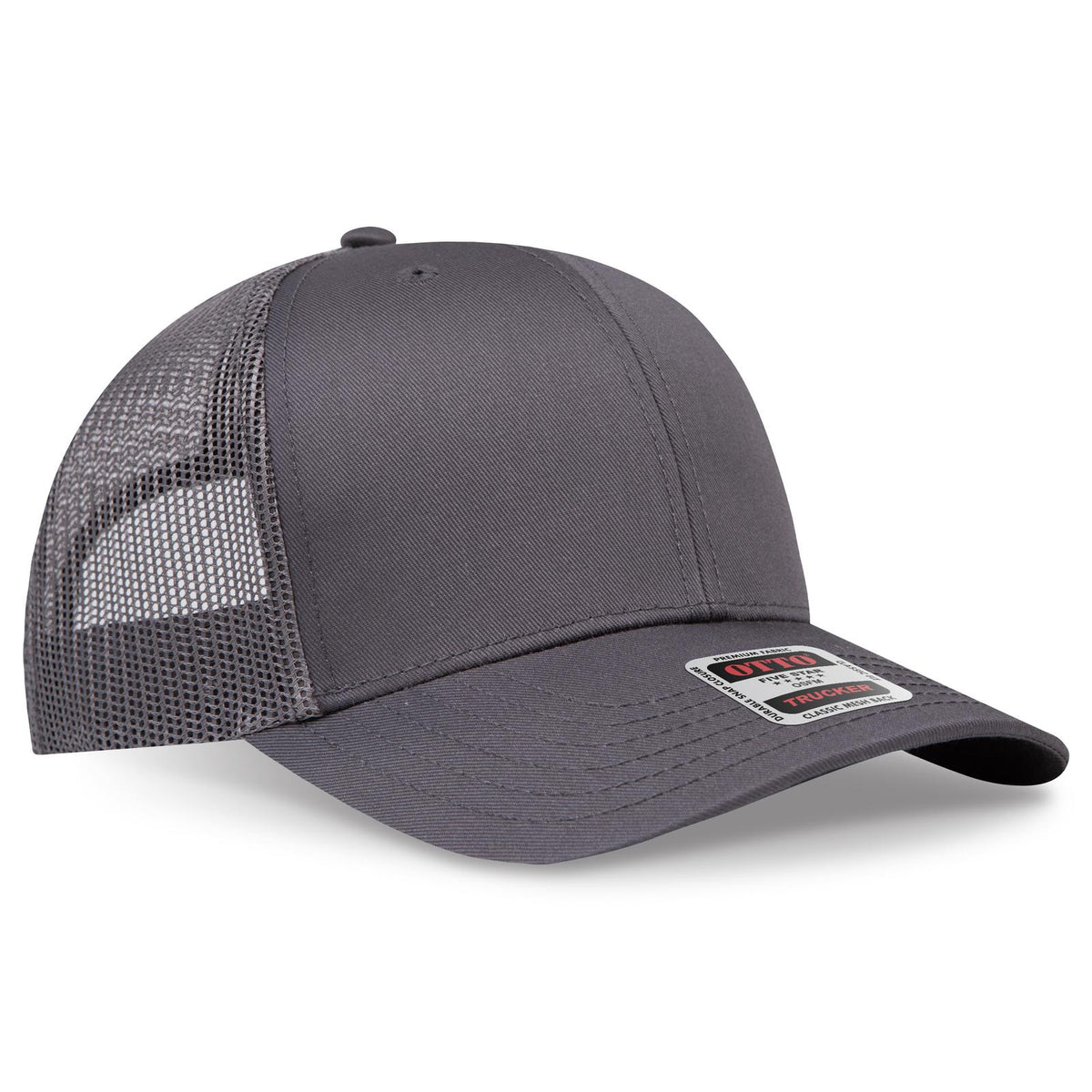Right View of 025 - Char. Gray OTTO CAP 6 Panel Mid Profile Mesh Back Trucker Hat
