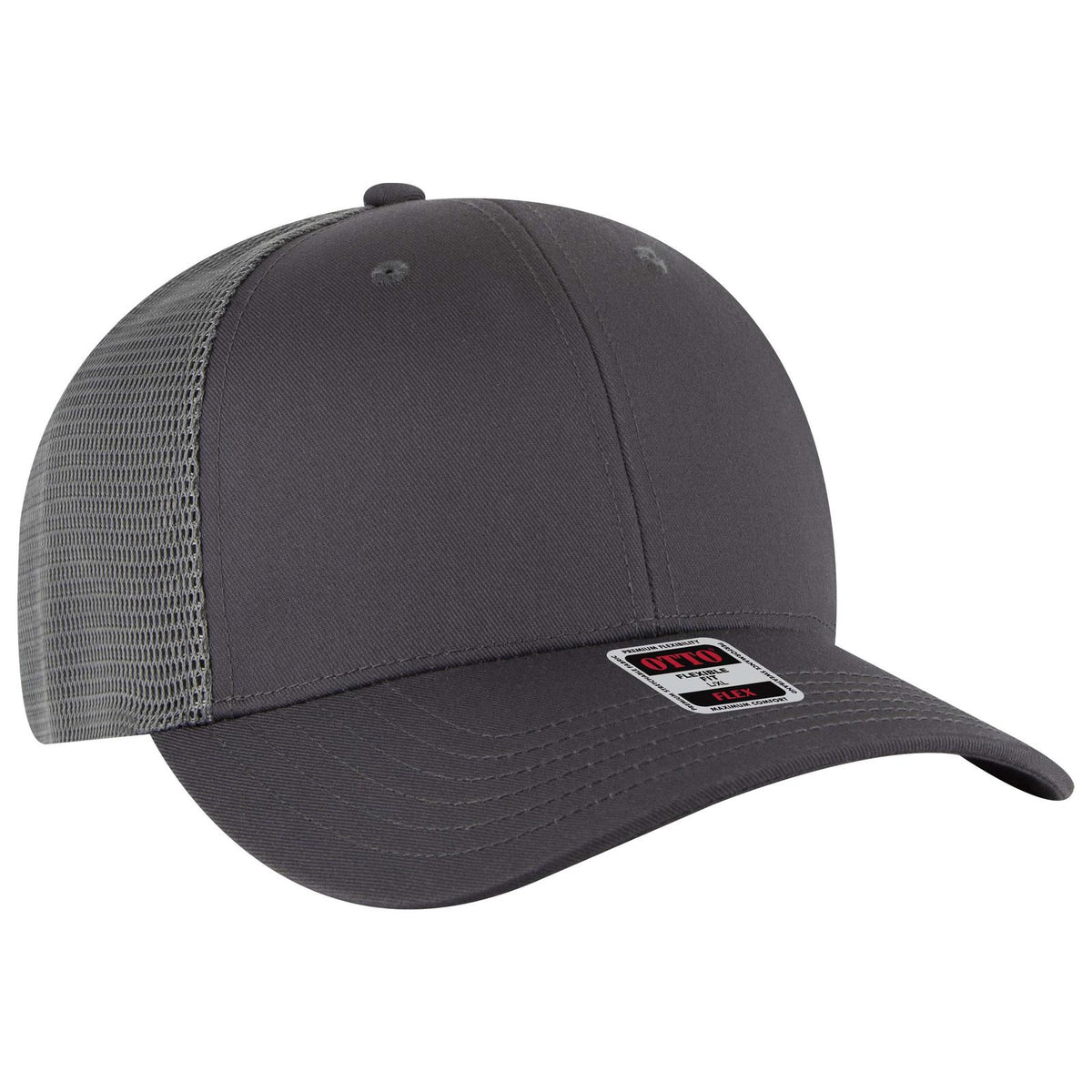 Right View of 025 - Char. Gray OTTO CAP "OTTO FLEX" Fitted 6 Panel Low Profile Mesh Back Trucker Hat