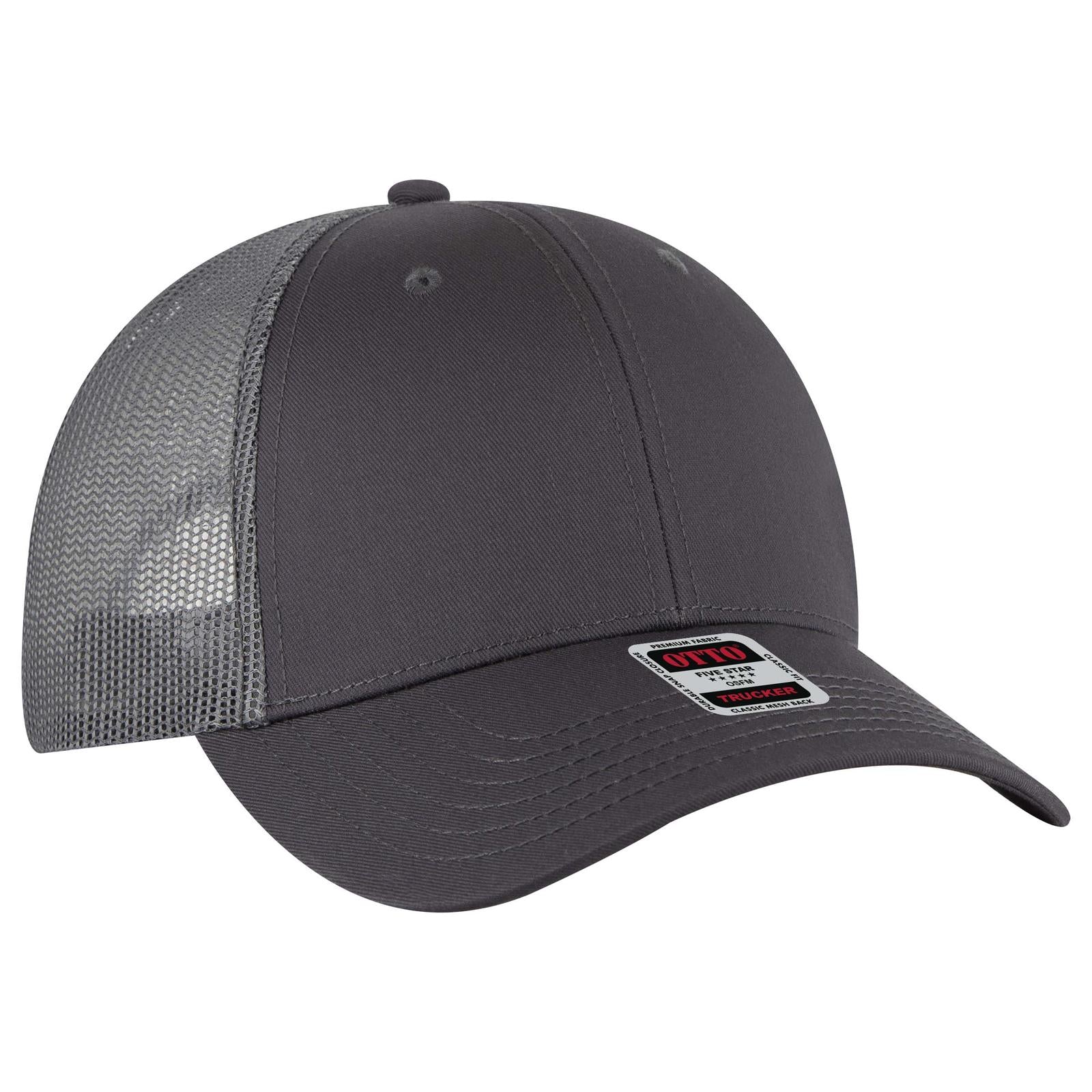Front View of 025A - Char. Gray OTTO CAP 6 Panel Low Profile Mesh Back Trucker Hat