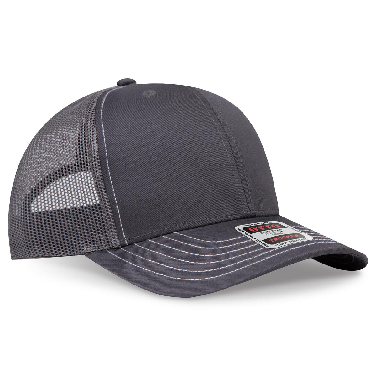 Right View of 025A - Char. Gray OTTO CAP 6 Panel Mid Profile Mesh Back Trucker Hat