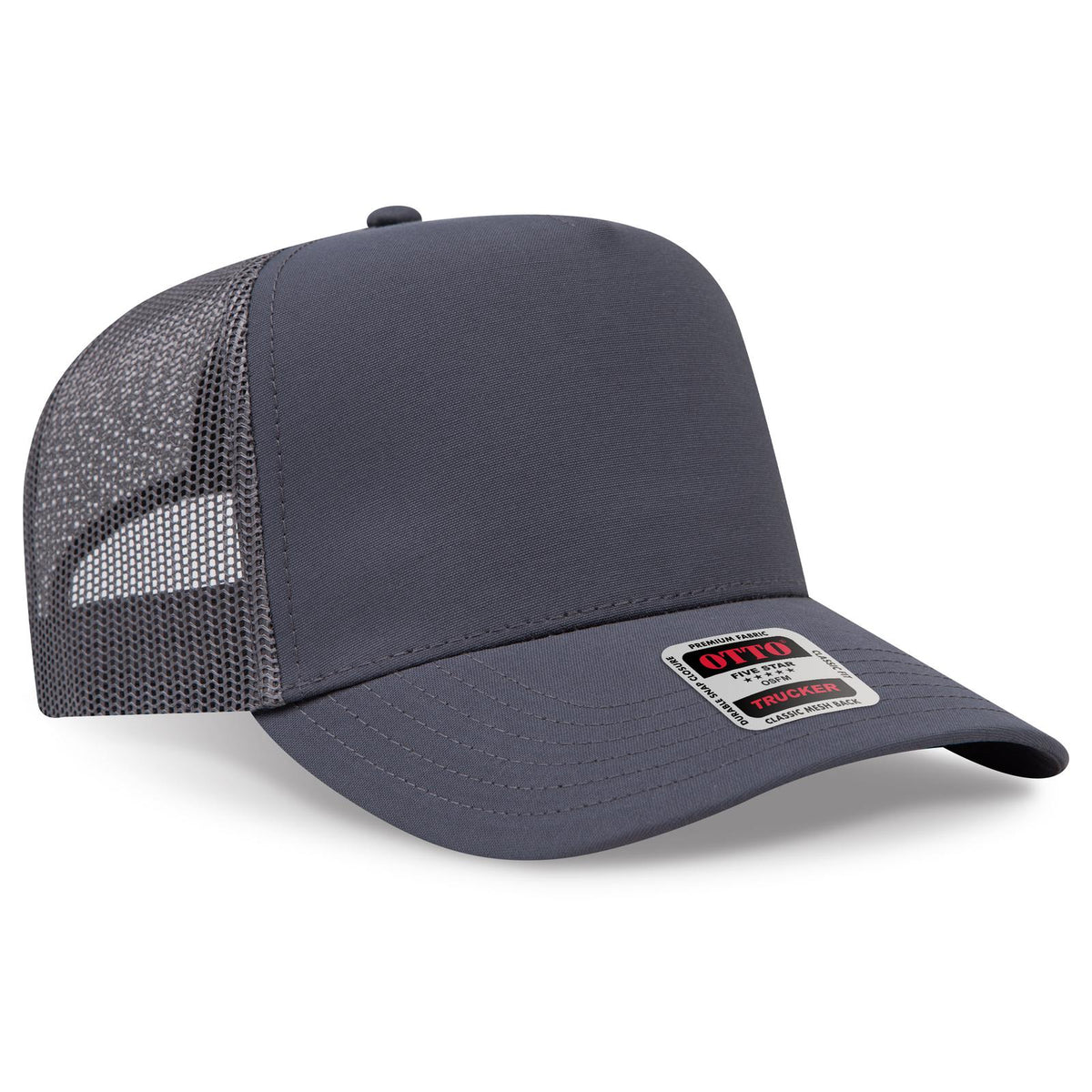 Right View of 025B - Ch Gry OTTO CAP 5 Panel Mid Profile Mesh Back Trucker Hat