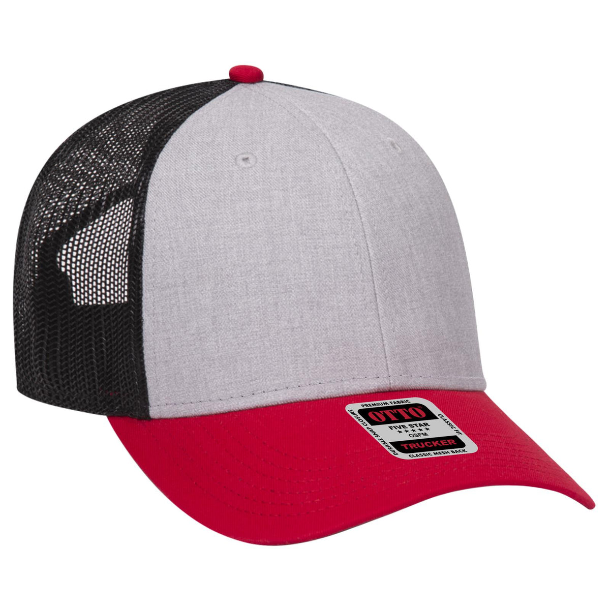 Right View of 027403 - Red/HeatherGry/Black OTTO CAP 6 Panel Low Profile Mesh Back Trucker Hat