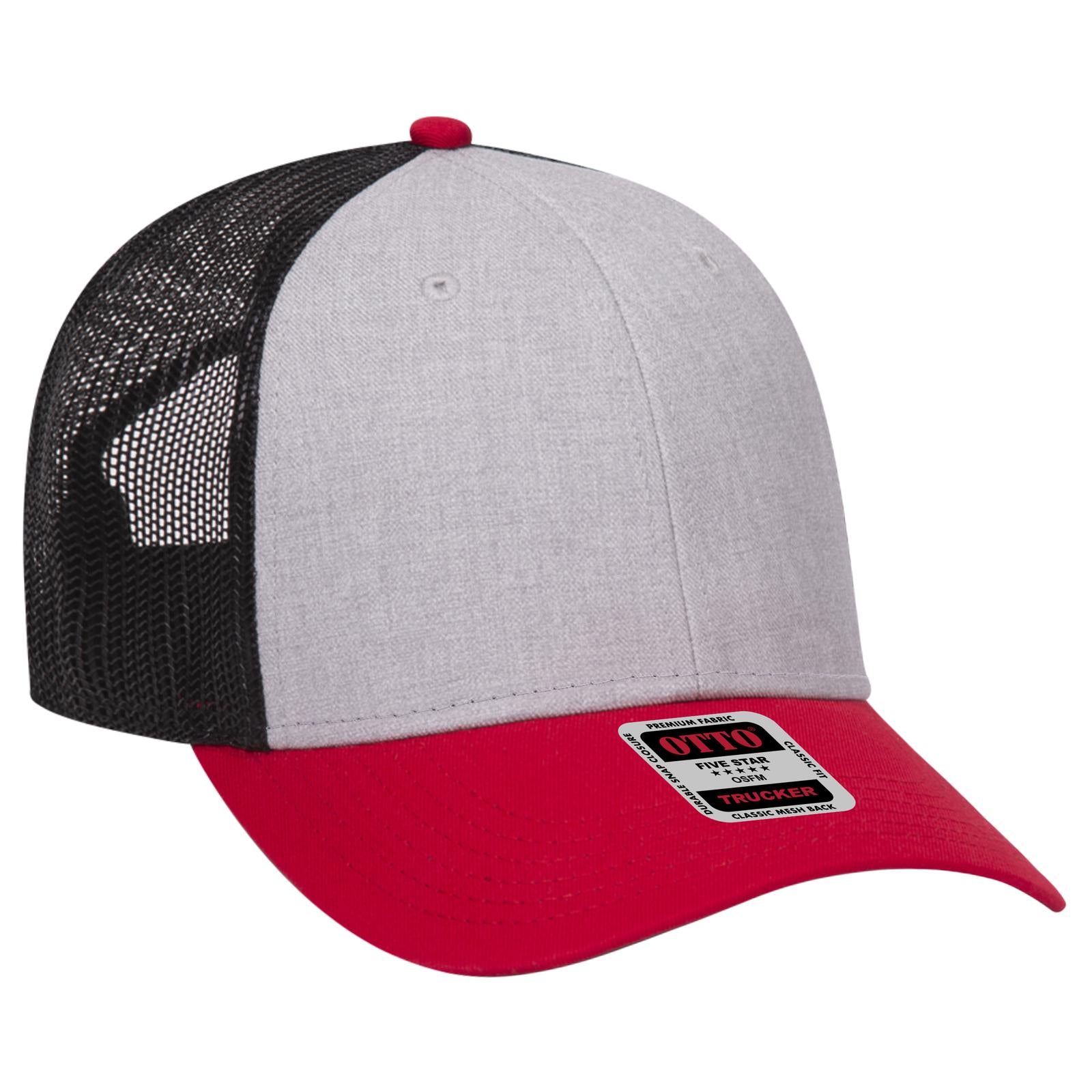 Right View of 027403 - Red/HeatherGry/Black OTTO CAP 6 Panel Low Profile Mesh Back Trucker Hat