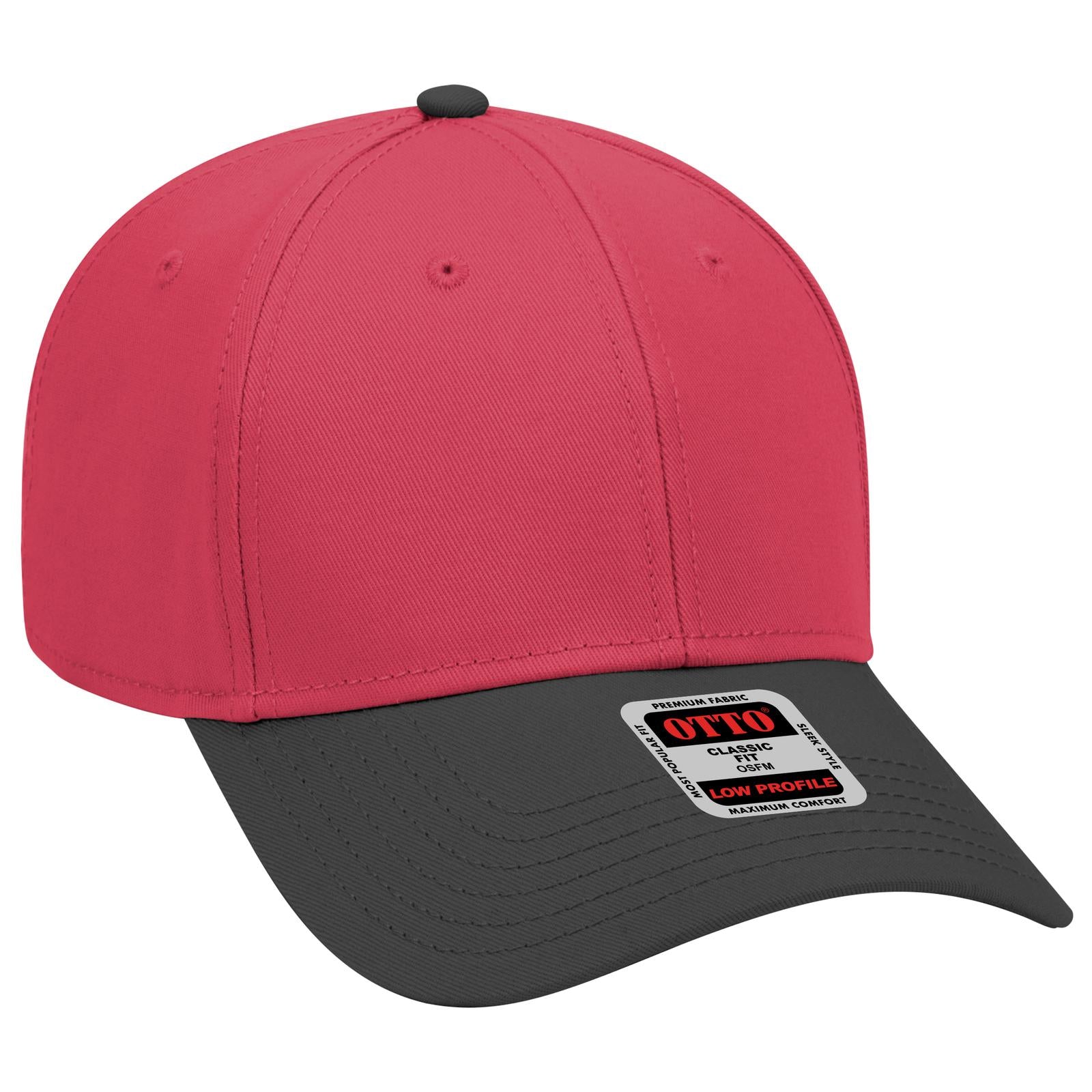 Front View of 030202 - Blk/Red/Red OTTO CAP 6 Panel Low Profile Baseball Cap
