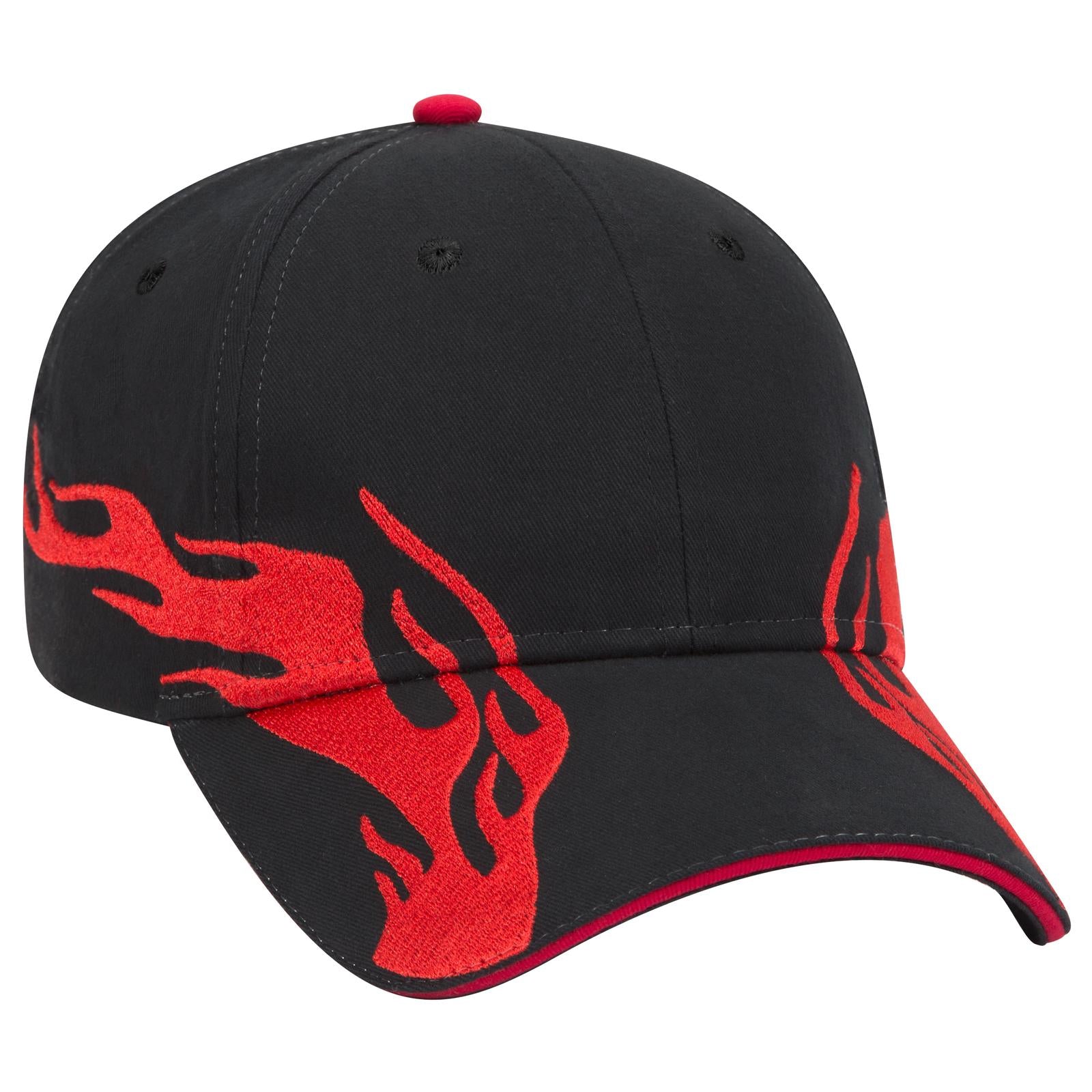 Front View of 030202D - Blk/Red/Red OTTO CAP 6 Panel Low Profile Baseball Cap