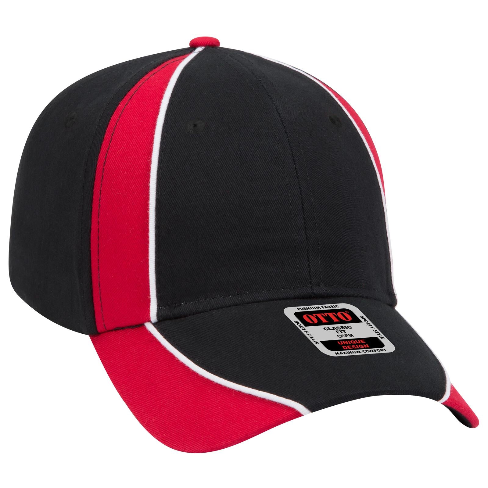 Front View of 030216 - Blk/Red/Wht OTTO CAP 6 Panel Low Profile Baseball Cap