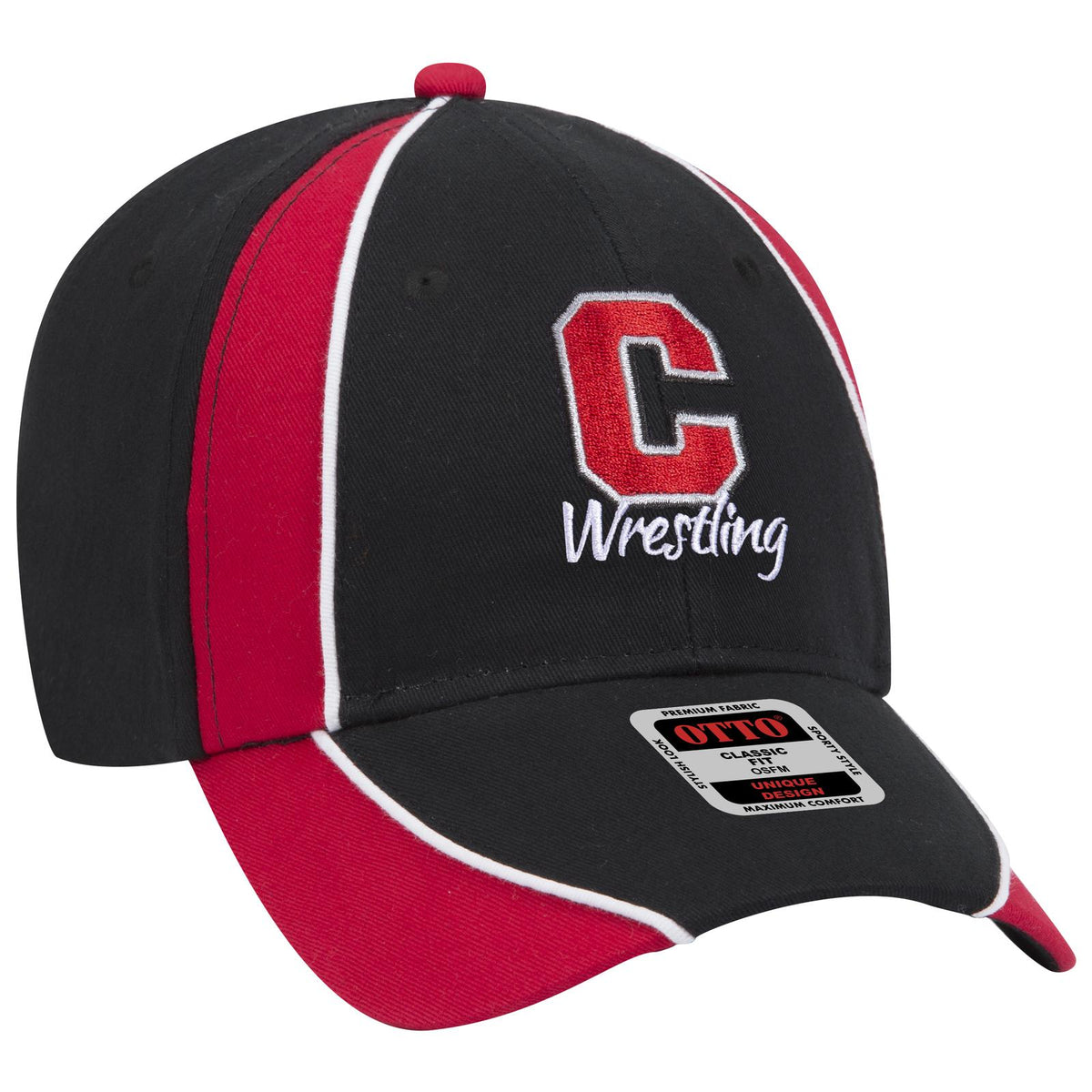 Right View of 030216 - Blk/Red/Wht OTTO CAP 6 Panel Low Profile Baseball Cap