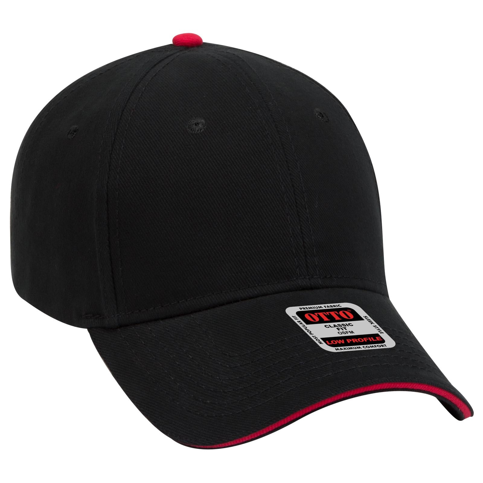 Front View of 030302 - Blk/Blk/Red OTTO CAP 6 Panel Low Profile Baseball Cap