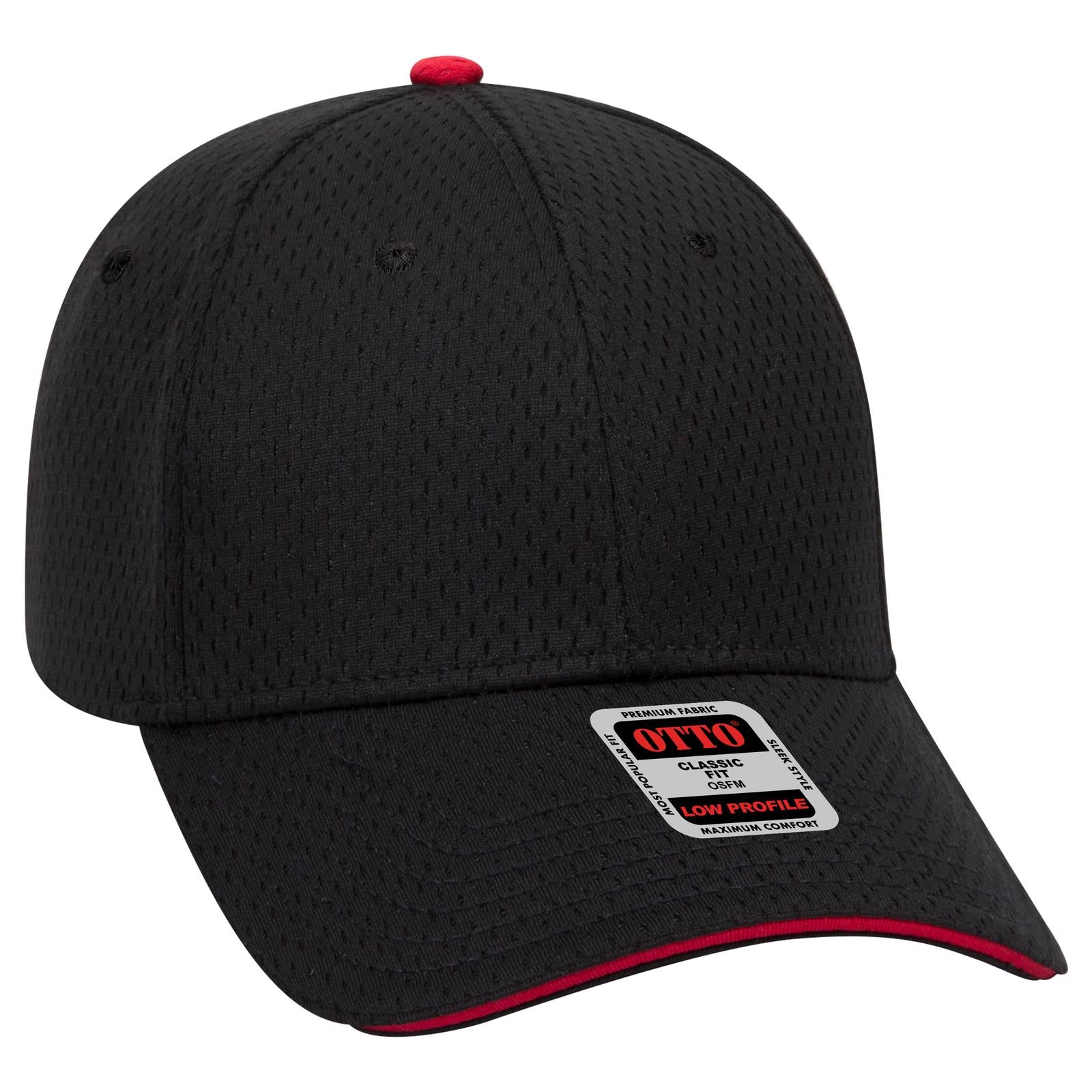 Front View of 030302 - Blk/Blk/Red OTTO CAP 6 Panel Low Profile Baseball Cap