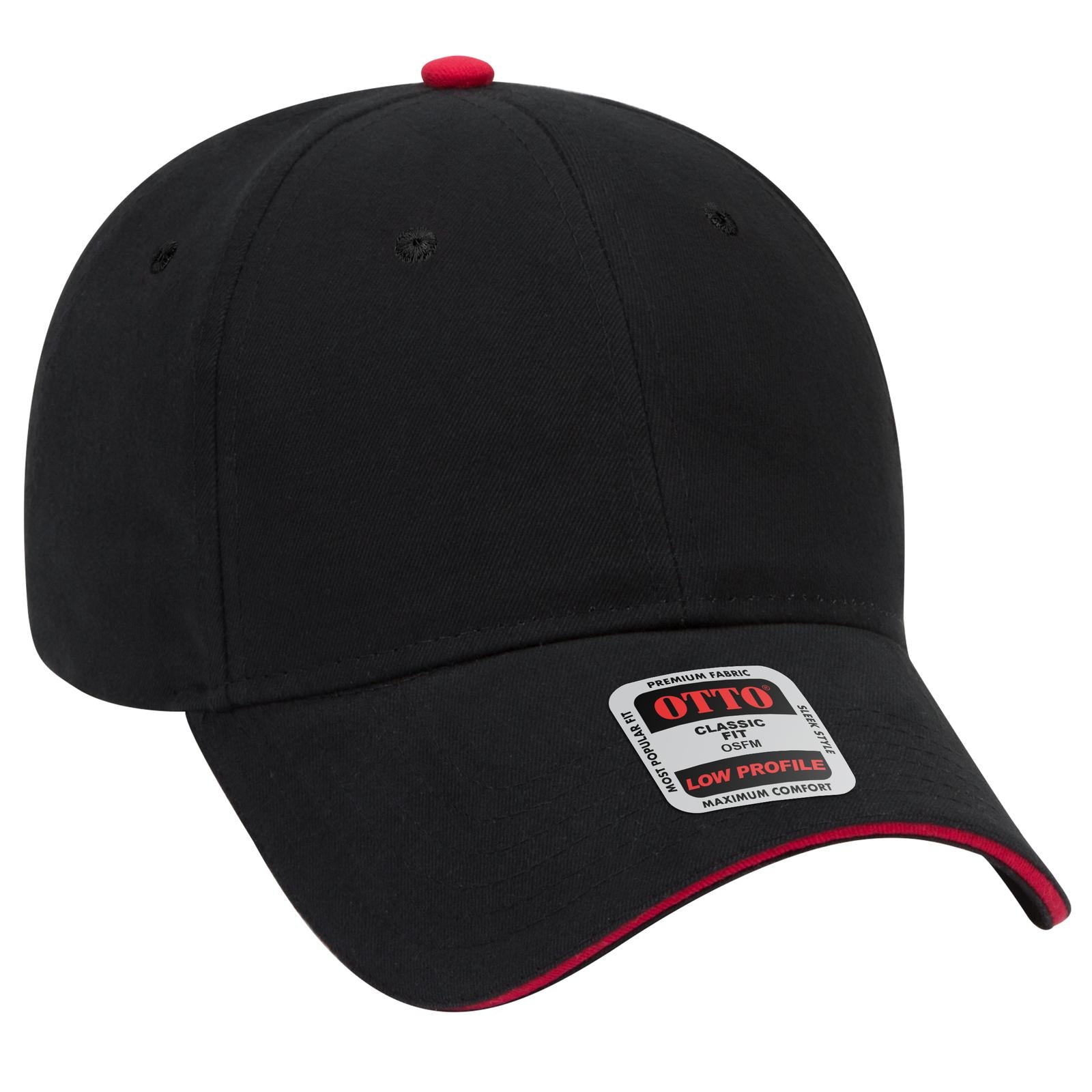 Right View of 030302 - Blk/Blk/Red OTTO CAP 6 Panel Low Profile Baseball Cap