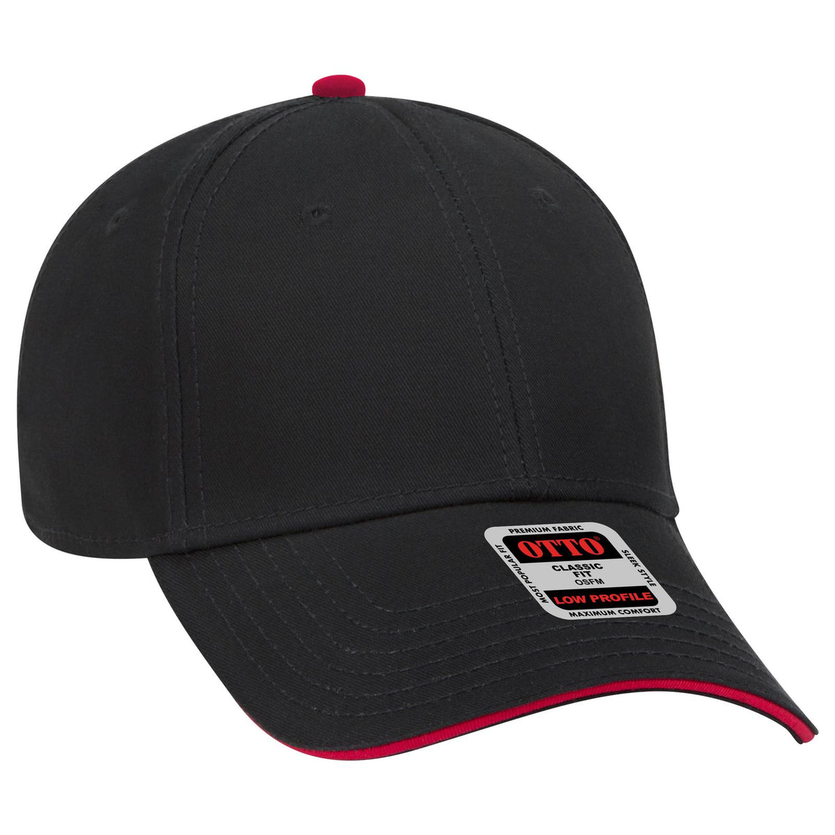 Right View of 030302 - Blk/Blk/Red OTTO CAP 6 Panel Low Profile Baseball Cap