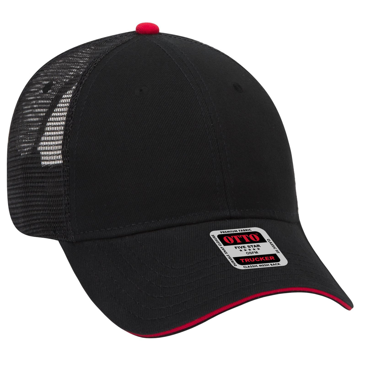 Right View of 030302 - Blk/Blk/Red OTTO CAP 6 Panel Low Profile Mesh Back Trucker Hat