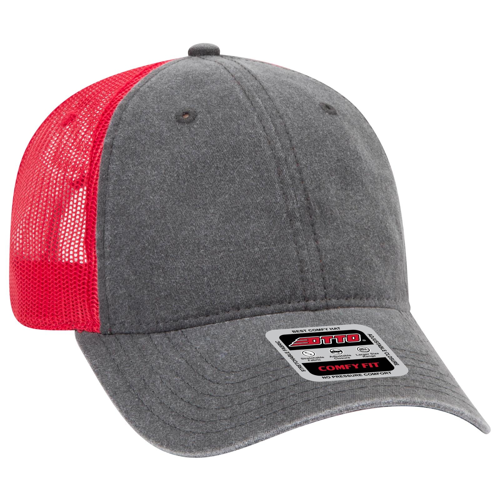 Right View of 030302 - Blk/Blk/Red OTTO CAP "OTTO COMFY FIT" 6 Panel Low Profile Mesh Back Trucker Hat