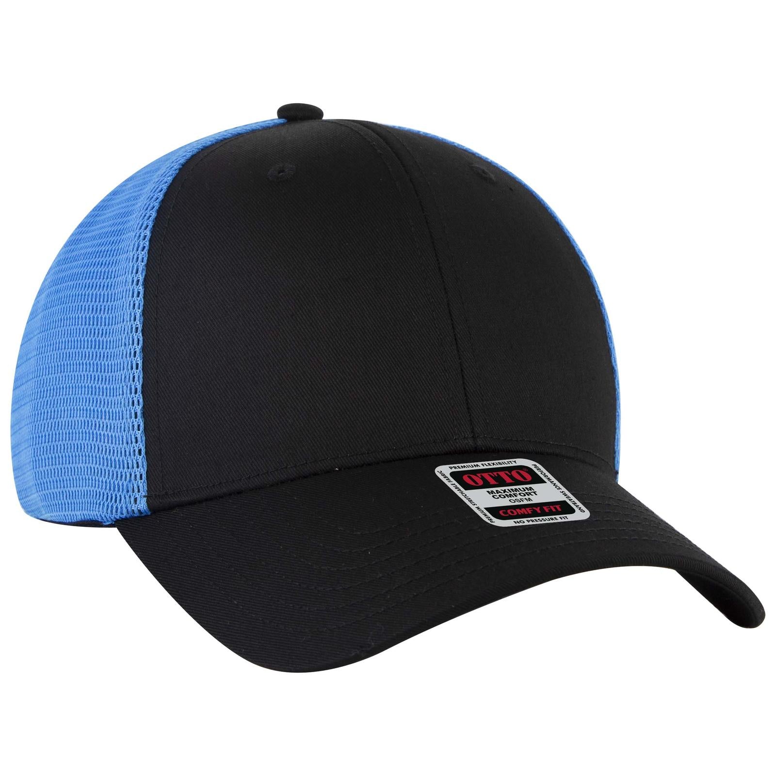 Right View of 0303107 - Blk/Blk/N.Blue OTTO CAP "OTTO COMFY FIT" 6 Panel Low Profile Mesh Back Trucker Hat