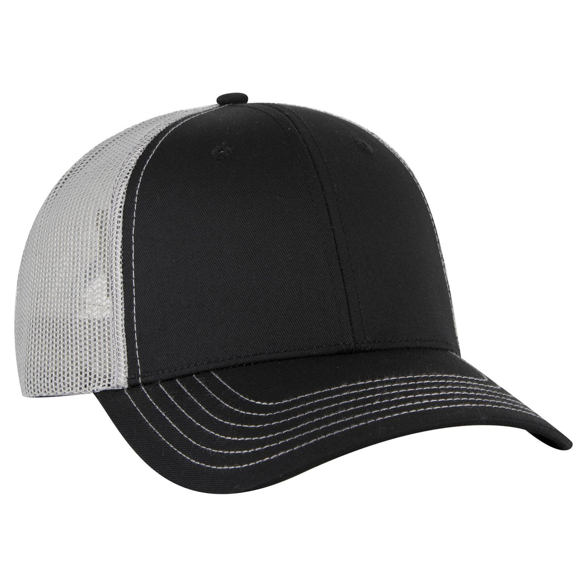Right View of 030314 - Blk/Blk/Gry OTTO CAP 6 Panel Low Profile Mesh Back Trucker Hat