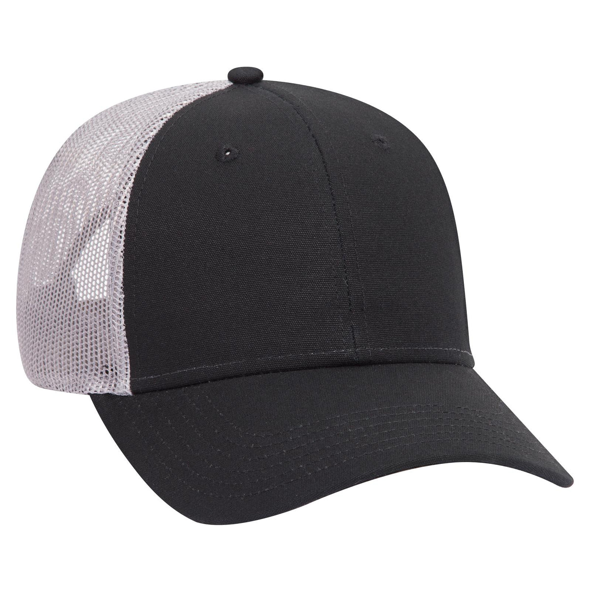 Right View of 030314 - Blk/Blk/Gry OTTO CAP 6 Panel Low Profile Mesh Back Trucker Hat