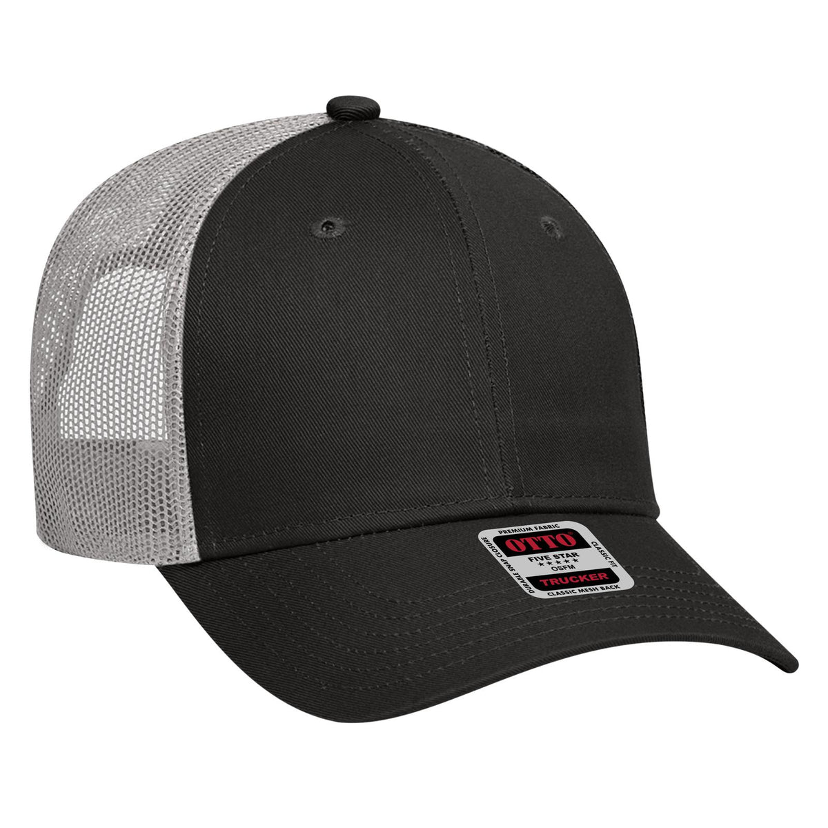 Right View of 030314 - Blk/Blk/Gry OTTO CAP 6 Panel Low Profile Mesh Back Trucker Hat