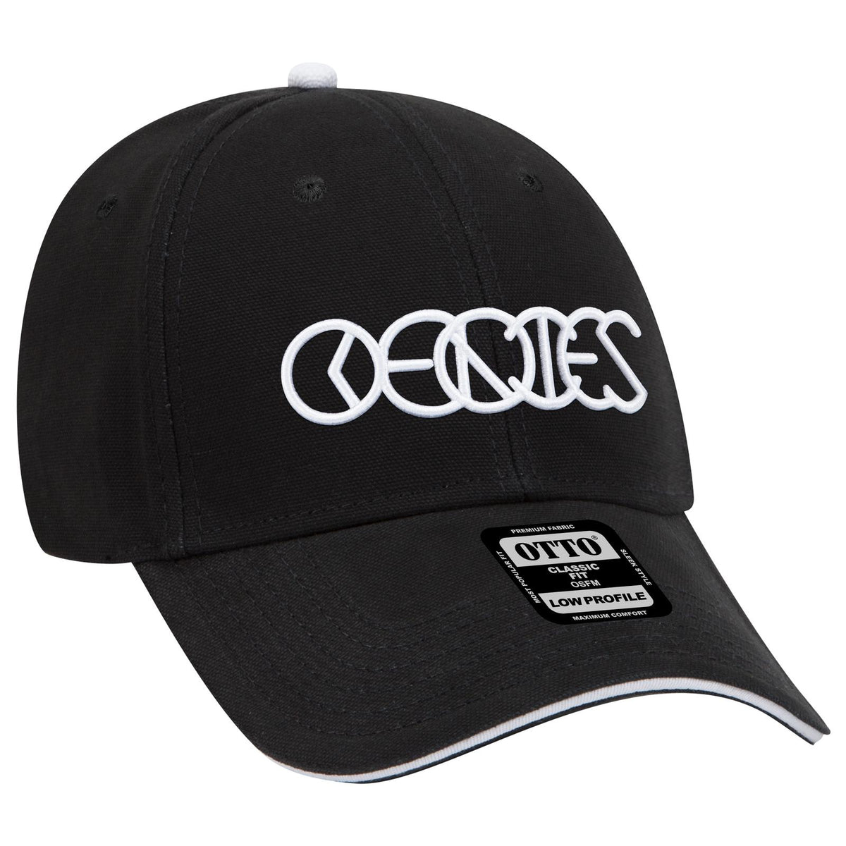 Right View of 030316 - Blk/Blk/Wht OTTO CAP 6 Panel Low Profile Baseball Cap