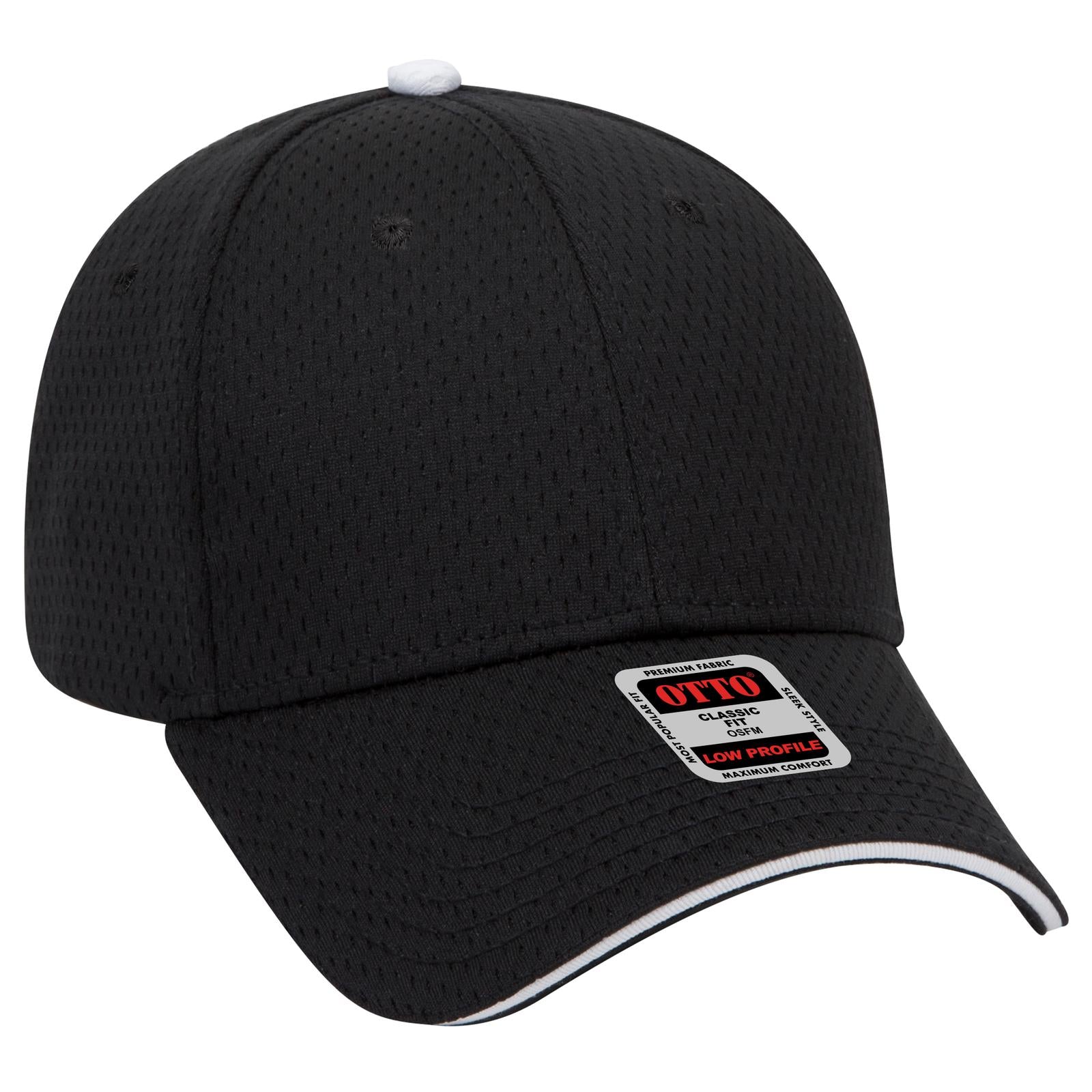 Front View of 030316 - Blk/Blk/Wht OTTO CAP 6 Panel Low Profile Baseball Cap