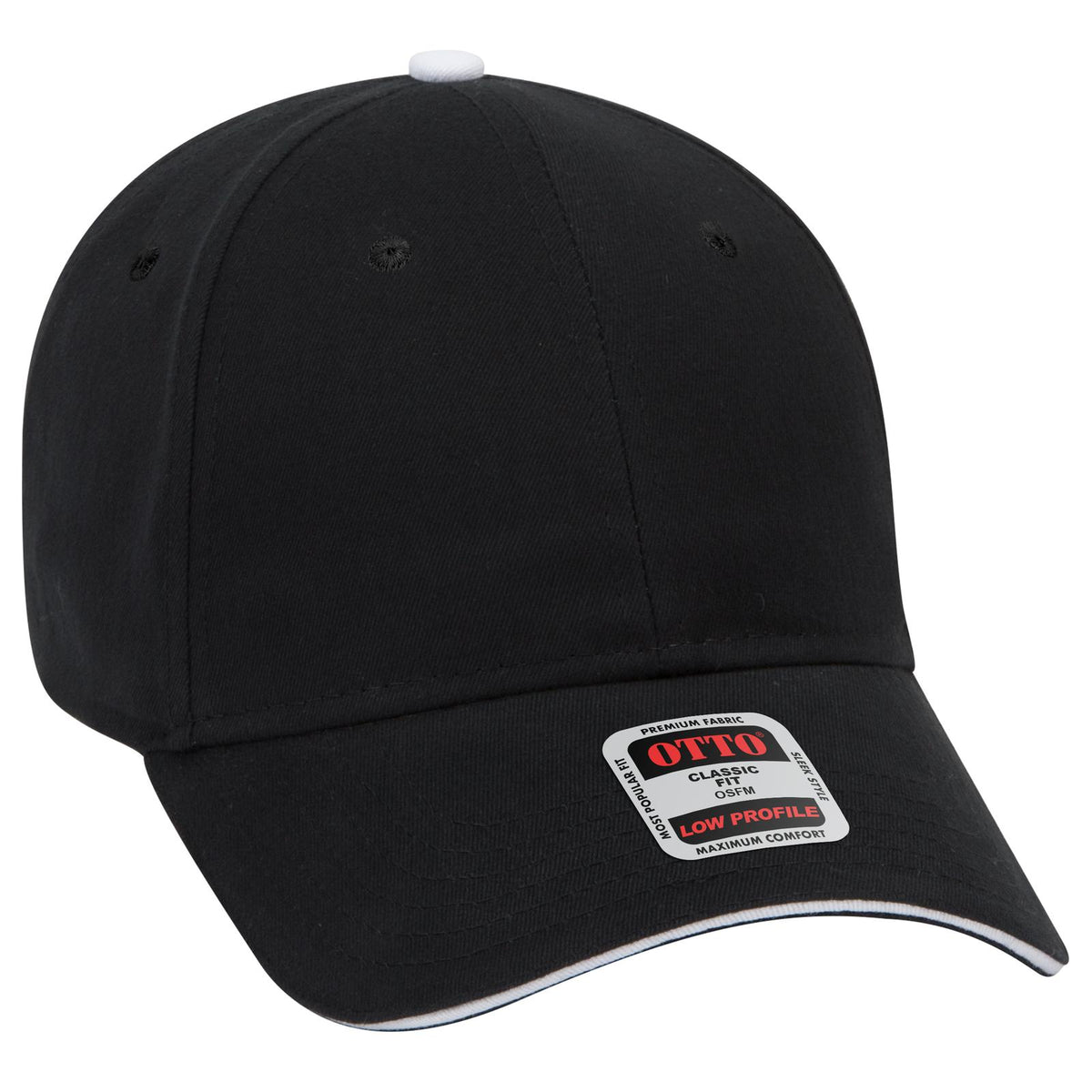 Right View of 030316 - Blk/Blk/Wht OTTO CAP 6 Panel Low Profile Baseball Cap