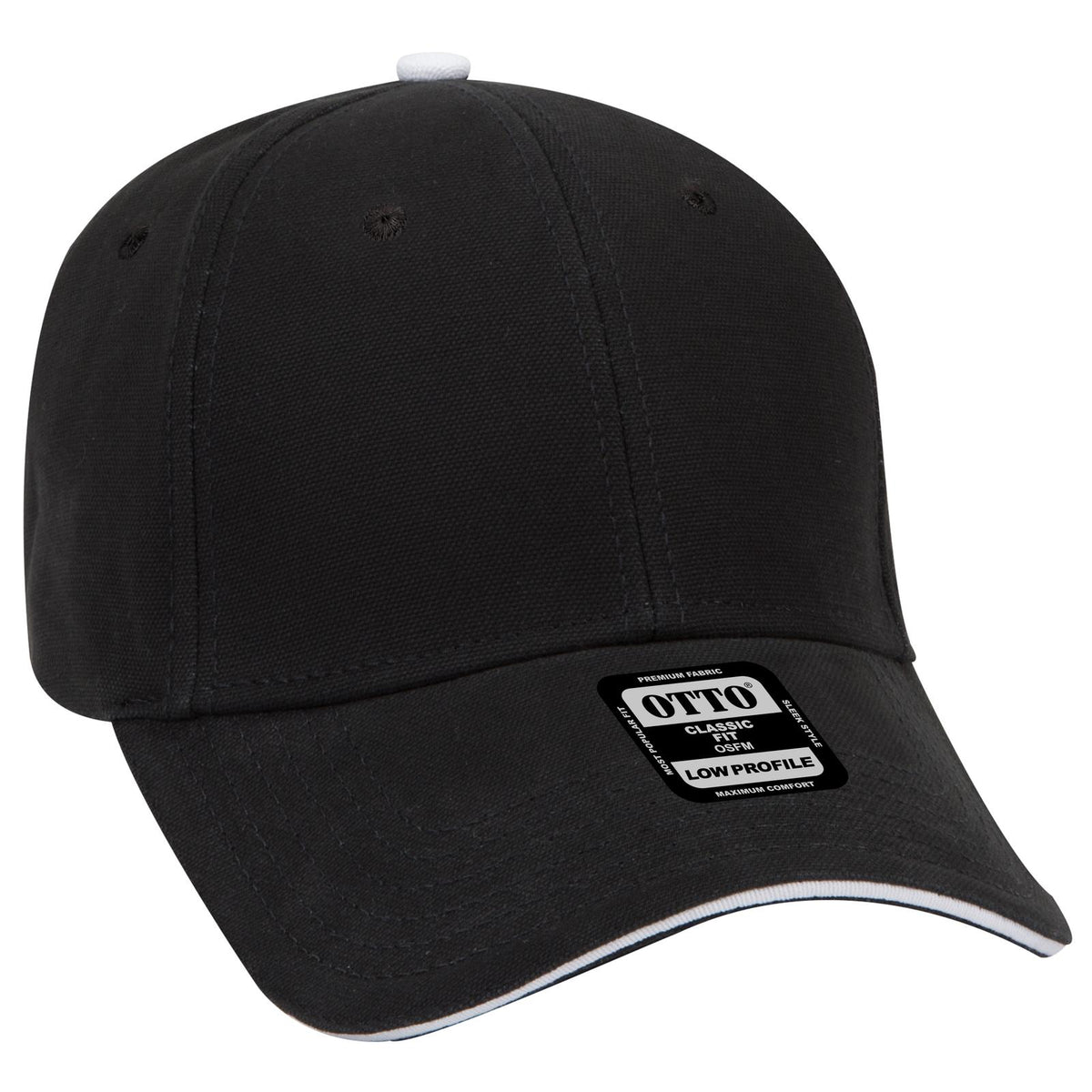 Right View of 030316 - Blk/Blk/Wht OTTO CAP 6 Panel Low Profile Baseball Cap