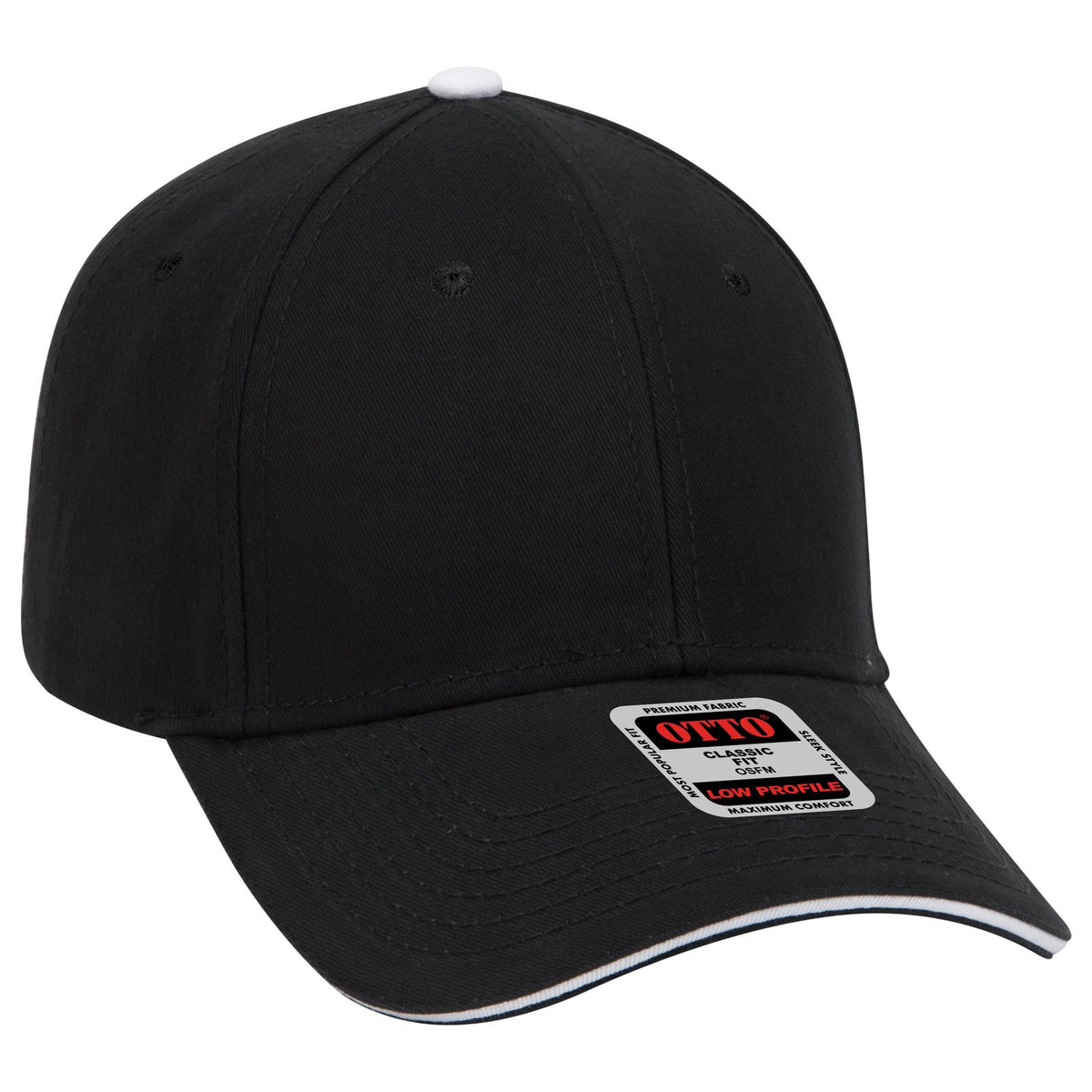 Right View of 030316 - Blk/Blk/Wht OTTO CAP 6 Panel Low Profile Baseball Cap