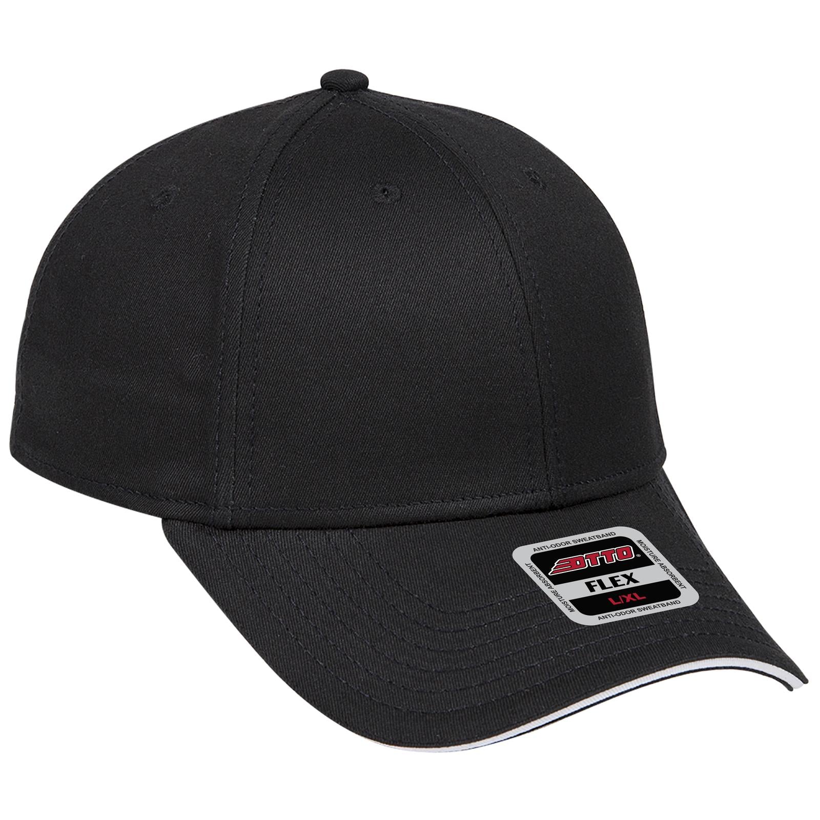Front View of 030316 - Blk/Blk/Wht OTTO CAP "OTTO FLEX" Fitted 6 Panel Low Profile Baseball Cap