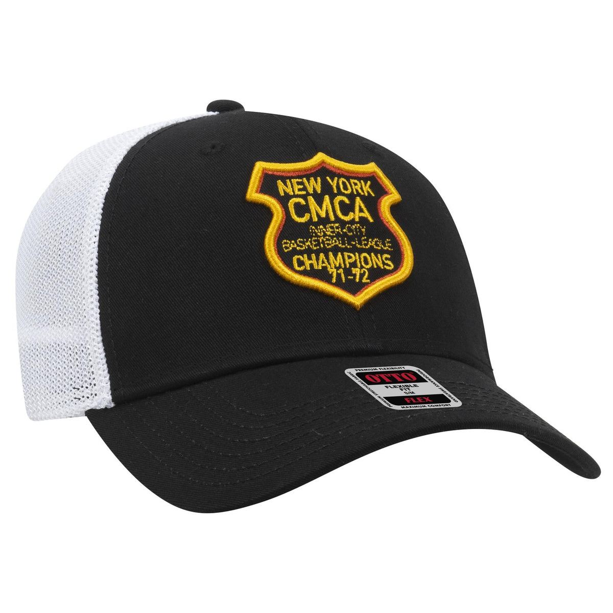 Right View of 030316 - Blk/Blk/Wht OTTO CAP "OTTO FLEX" Fitted 6 Panel Low Profile Mesh Back Trucker Hat