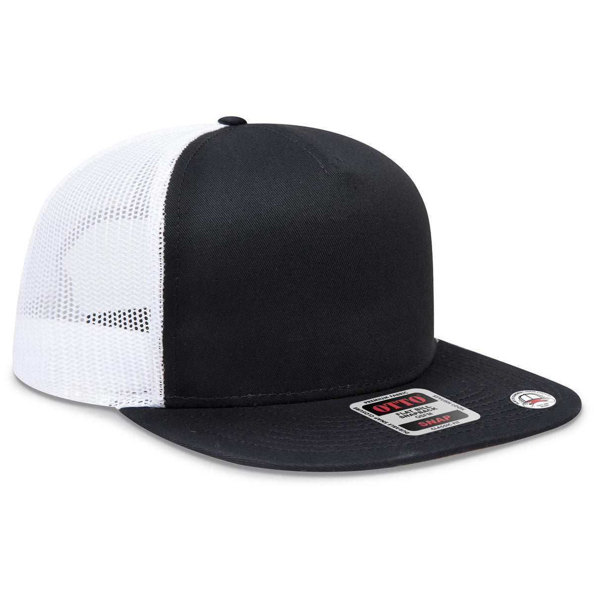 Right View of 030316 - Blk/Blk/Wht OTTO CAP "OTTO SNAP" 5 Panel Pro Style Mesh Back Trucker Snapback Hat