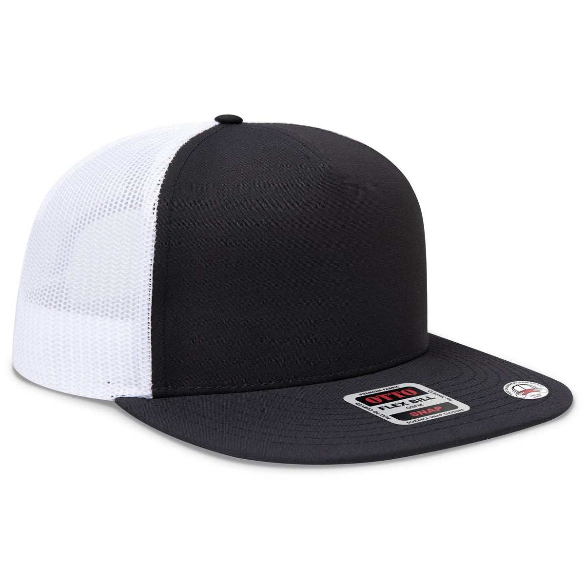Right View of 030316 - Blk/Blk/Wht OTTO CAP "OTTO SNAP" 5 Panel Pro Style Mesh Back Trucker Snapback Hat