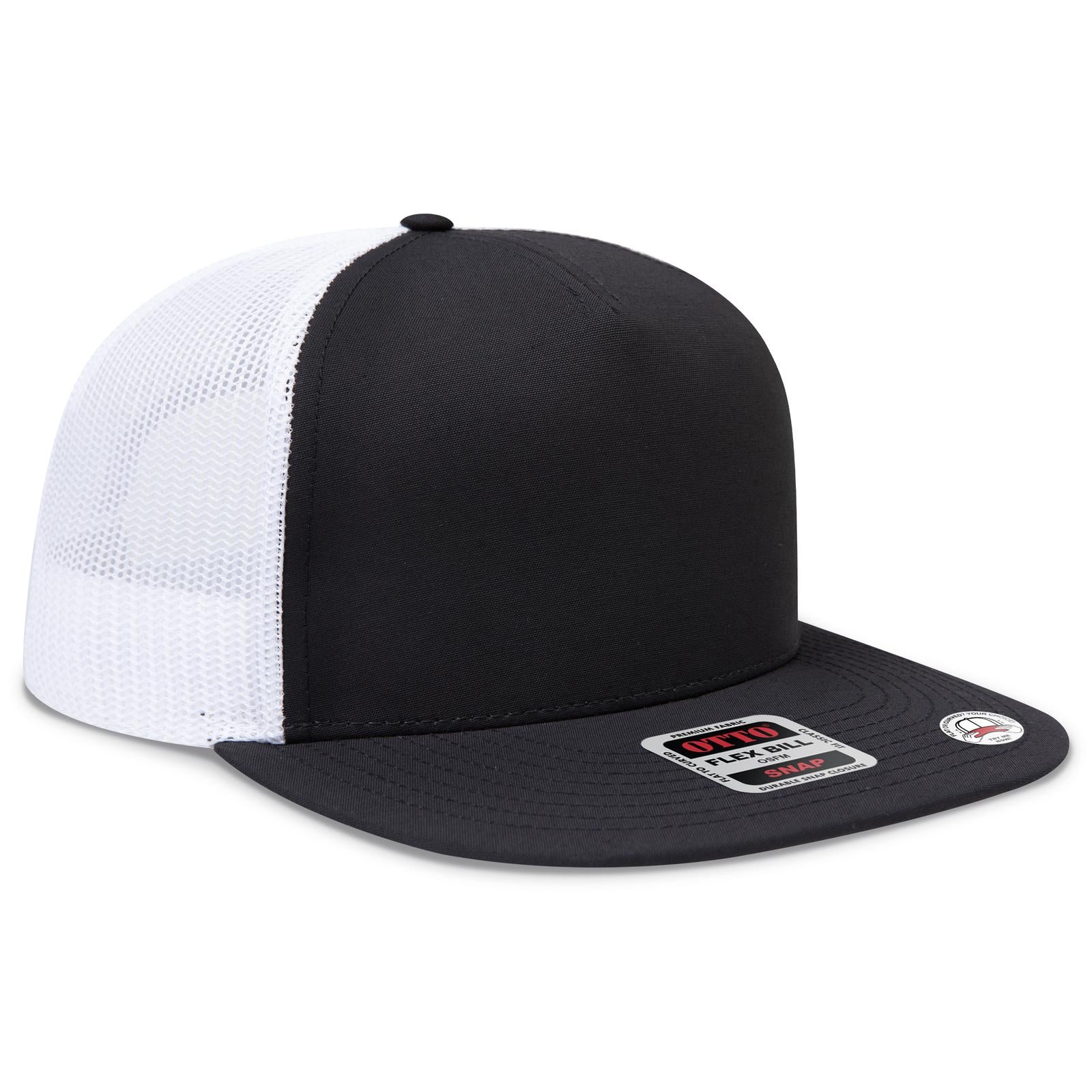 Right View of 030316 - Blk/Blk/Wht OTTO CAP "OTTO SNAP" 5 Panel Pro Style Mesh Back Trucker Snapback Hat