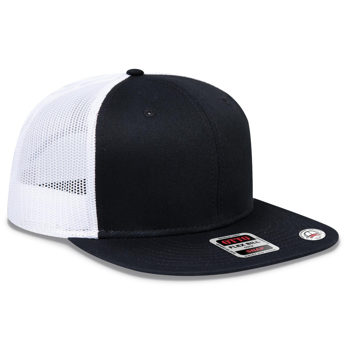 Right View of 030316 - Blk/Blk/Wht OTTO CAP "OTTO SNAP" 6 Panel Pro Style Mesh Back Trucker Snapback Hat
