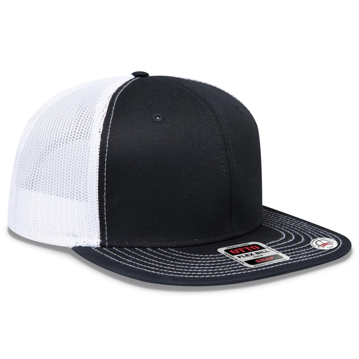 Right View of 030316B - Blk/Blk/Wht OTTO CAP "OTTO SNAP" 6 Panel Pro Style Mesh Back Trucker Snapback Hat