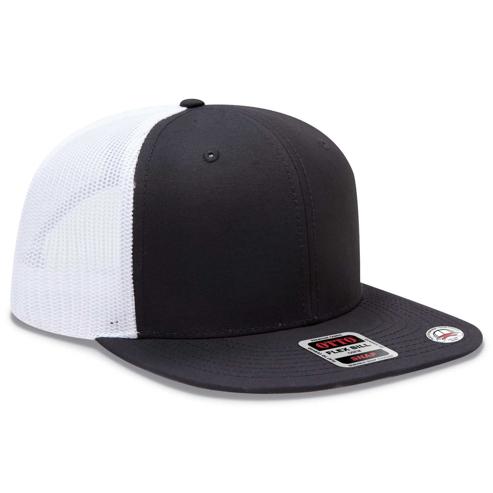 Front View of 030316C - Blk/Blk/Wht OTTO CAP "OTTO SNAP" 6 Panel Pro Style Mesh Back Trucker Snapback Hat