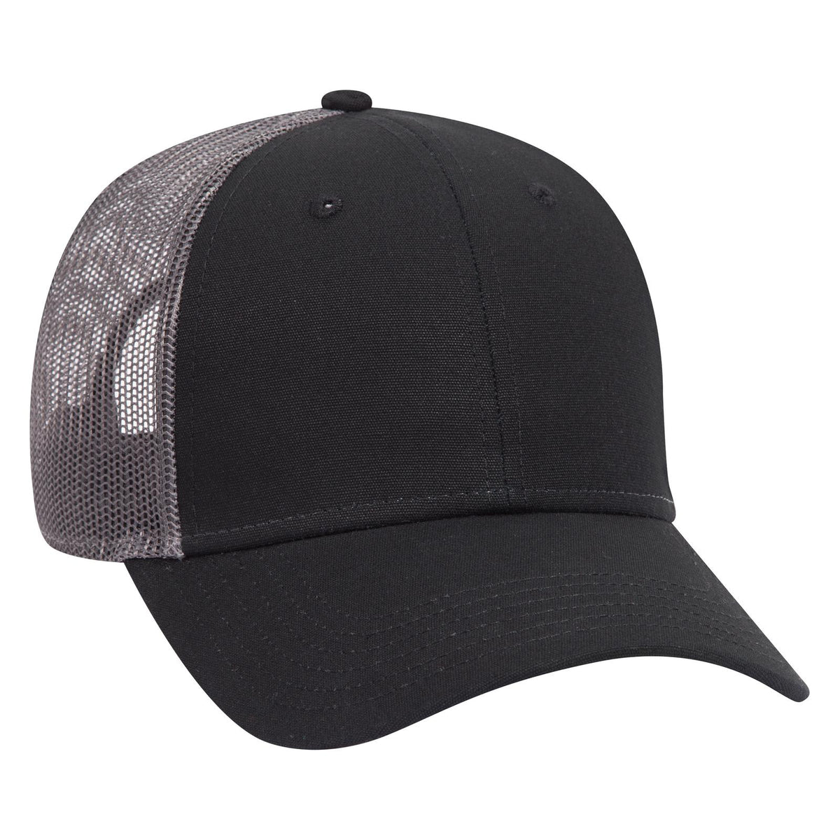 Right View of 030325 - Blk/Blk/Ch.Gry OTTO CAP 6 Panel Low Profile Mesh Back Trucker Hat