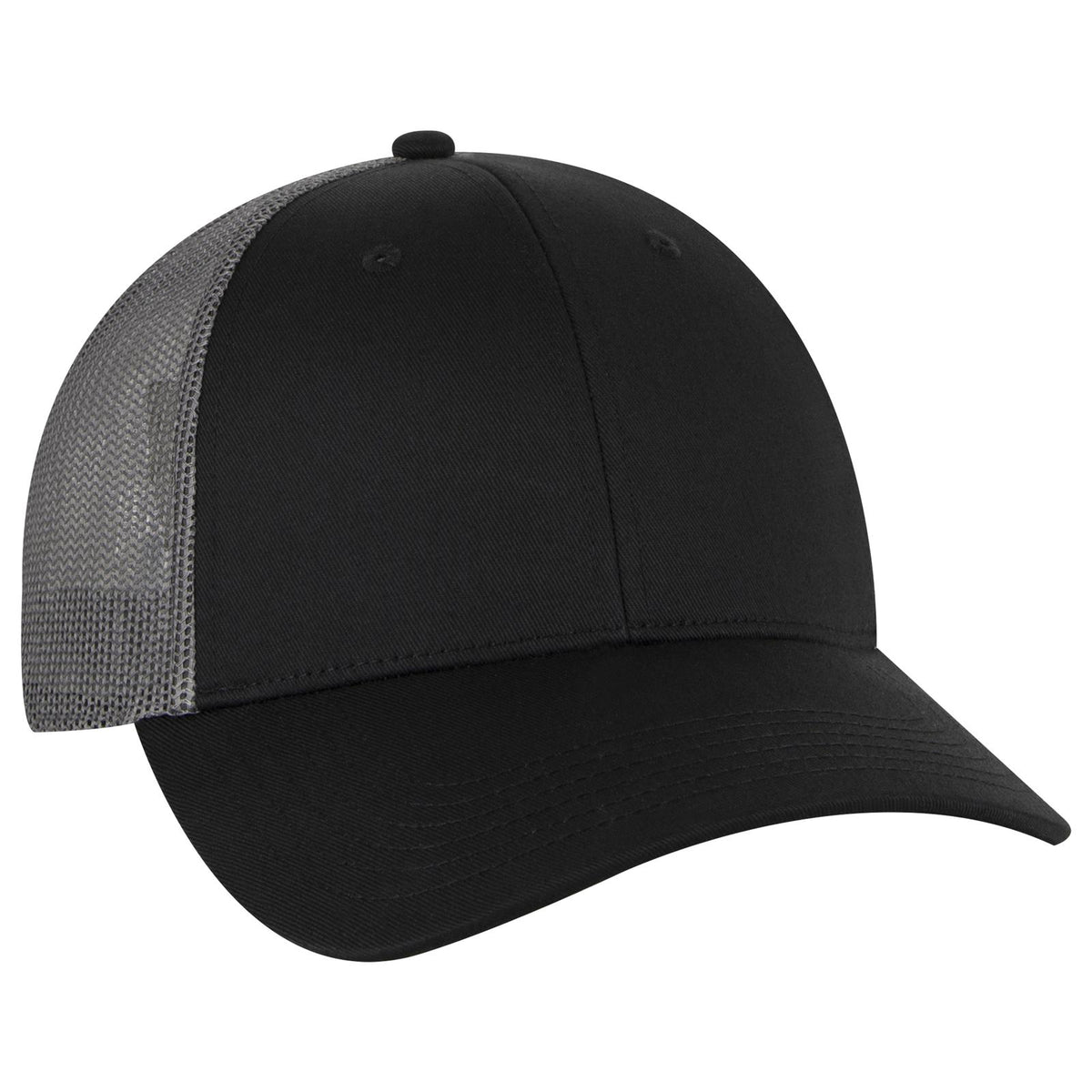 Right View of 030325 - Blk/Blk/Ch.Gry OTTO CAP 6 Panel Low Profile Mesh Back Trucker Hat