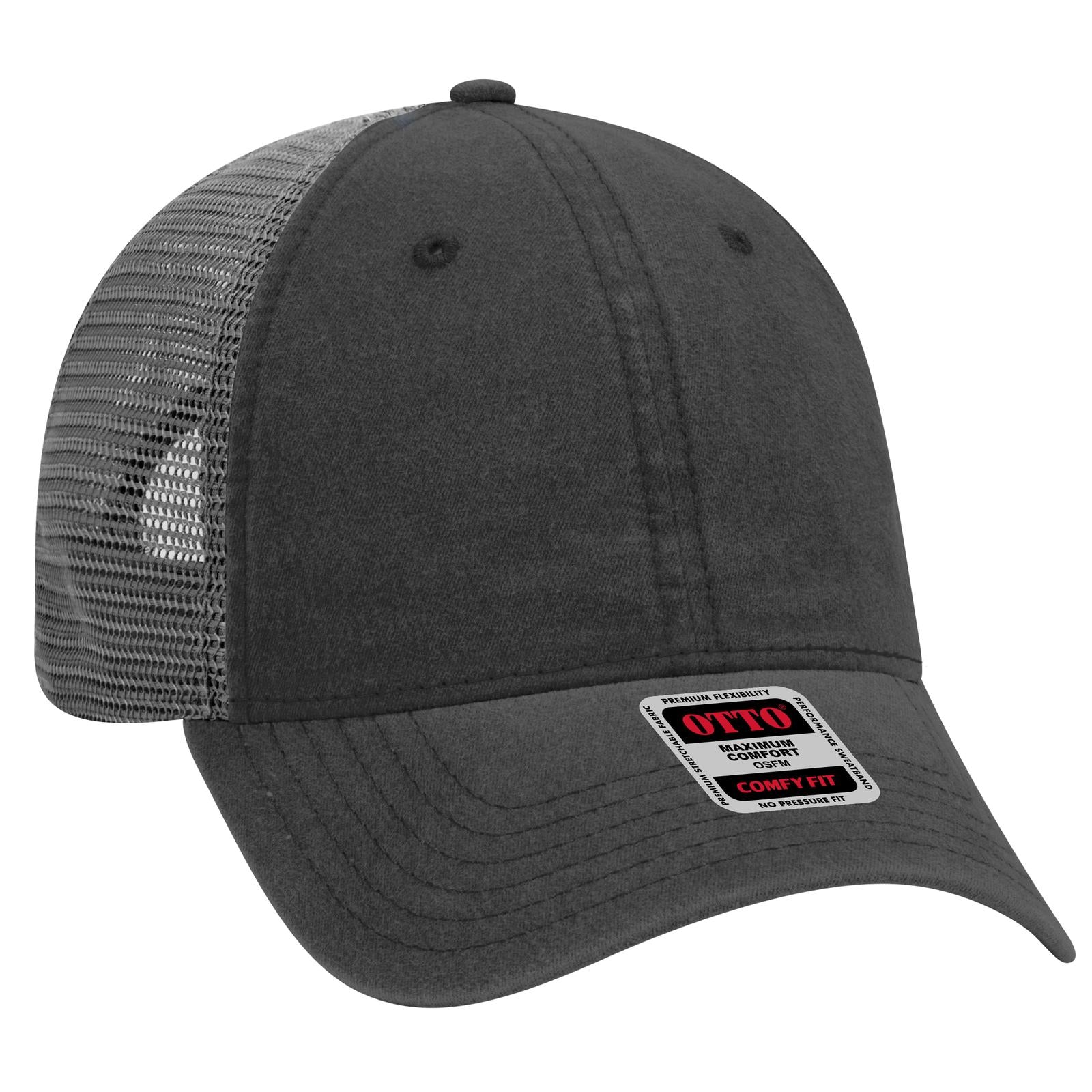 Right View of 030325 - Blk/Blk/Ch.Gry OTTO CAP "OTTO COMFY FIT" 6 Panel Low Profile Mesh Back Trucker Hat