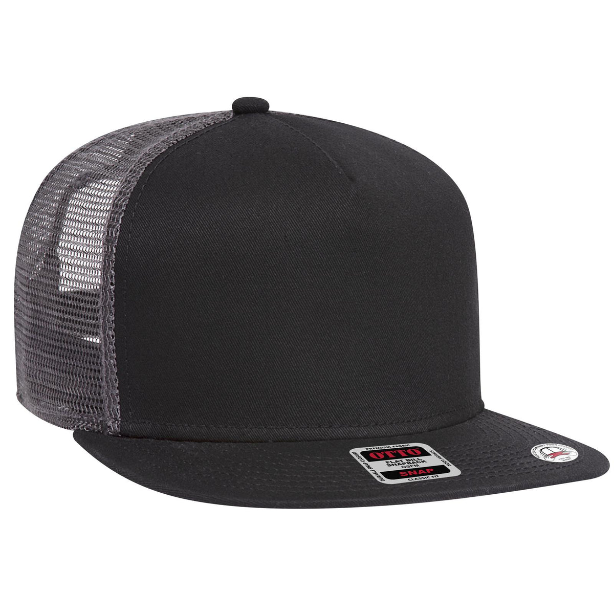Right View of 030325 - Blk/Blk/Ch.Gry OTTO CAP "OTTO SNAP" 5 Panel Pro Style Mesh Back Trucker Snapback Hat