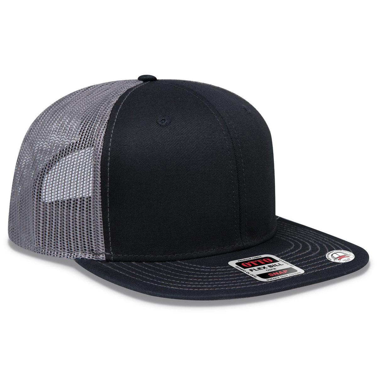 Right View of 030325B - Blk/Blk/Ch.Gry OTTO CAP "OTTO SNAP" 6 Panel Pro Style Mesh Back Trucker Snapback Hat