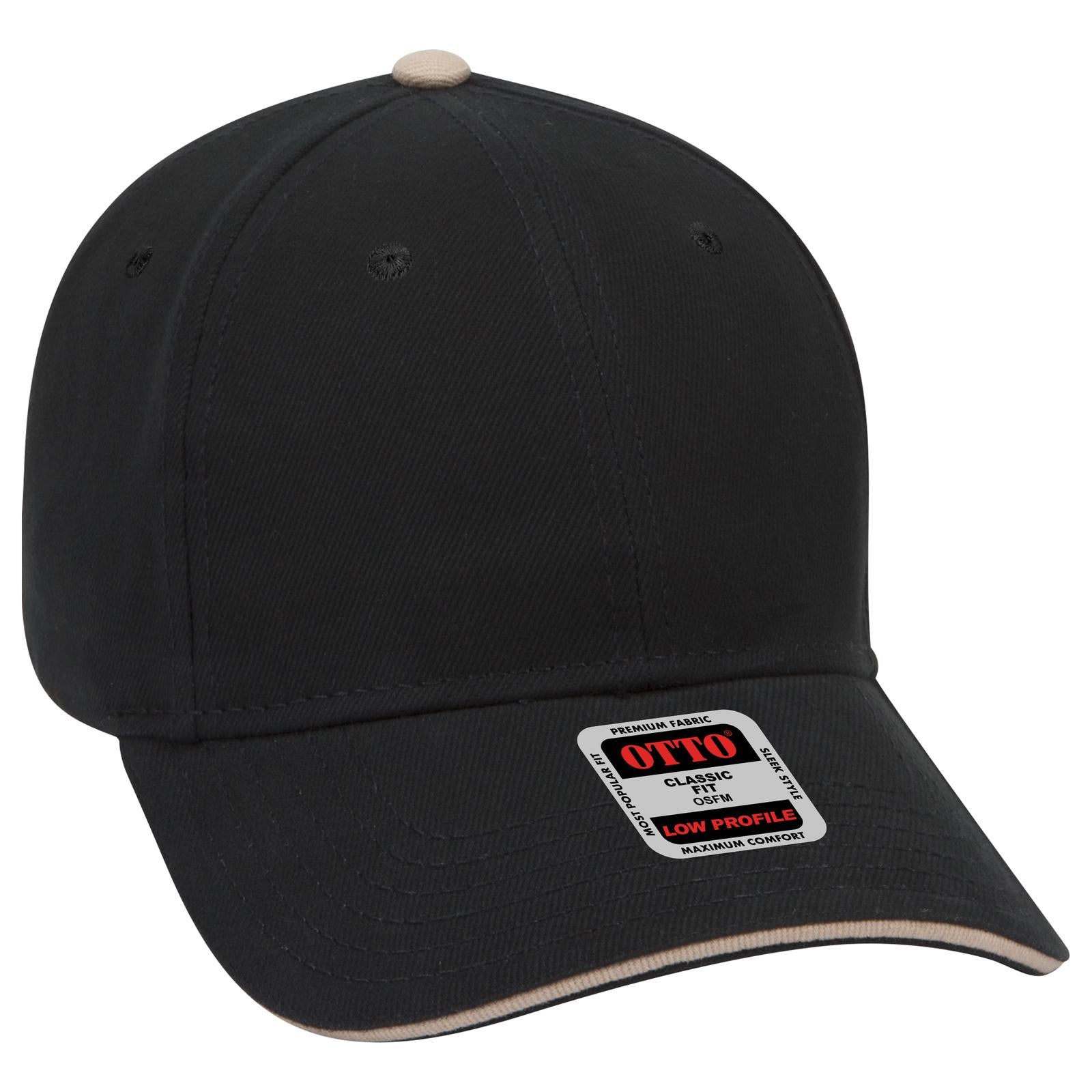 Front View of 030332 - Blk/Blk/Kha OTTO CAP 6 Panel Low Profile Baseball Cap