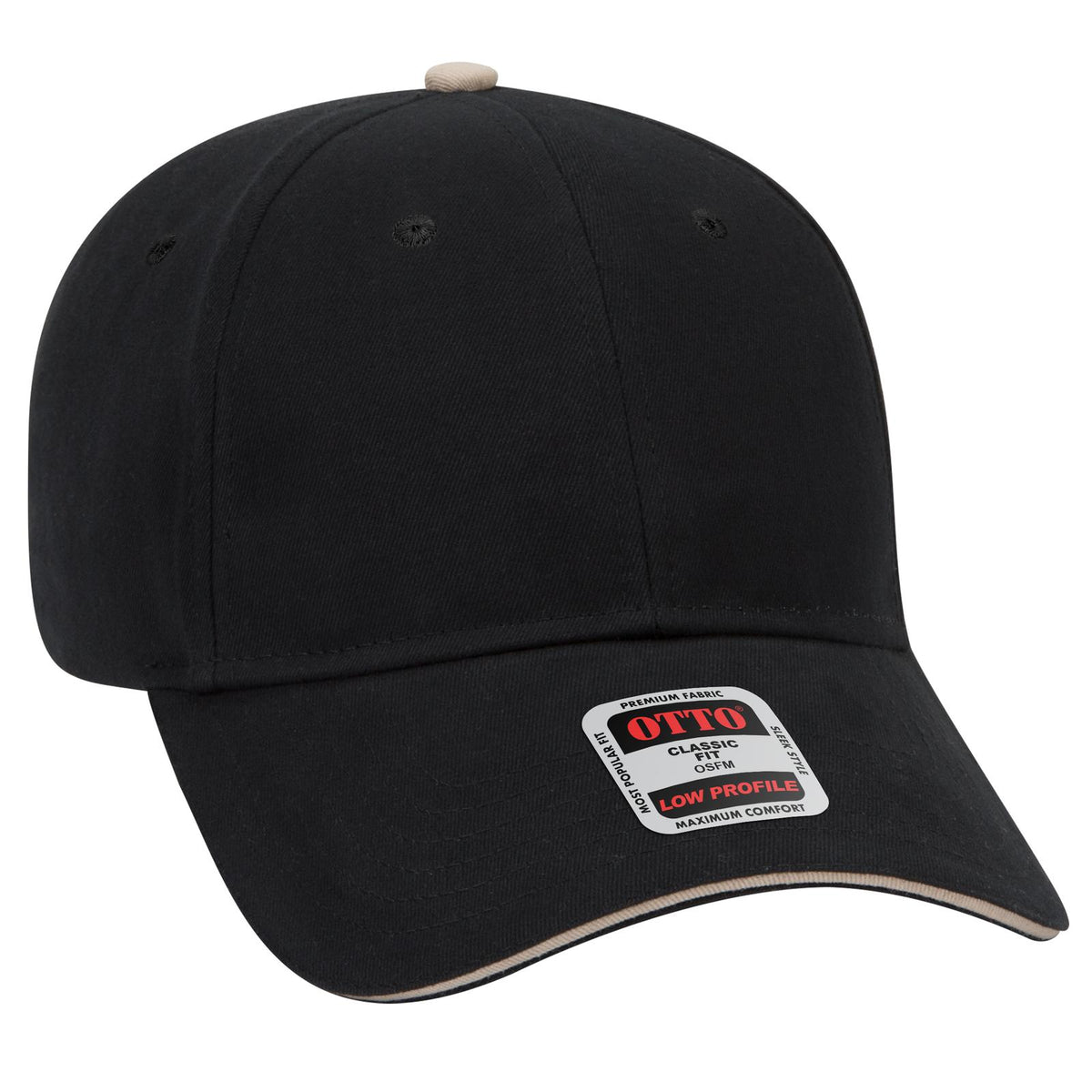 Right View of 030332 - Blk/Blk/Kha OTTO CAP 6 Panel Low Profile Baseball Cap