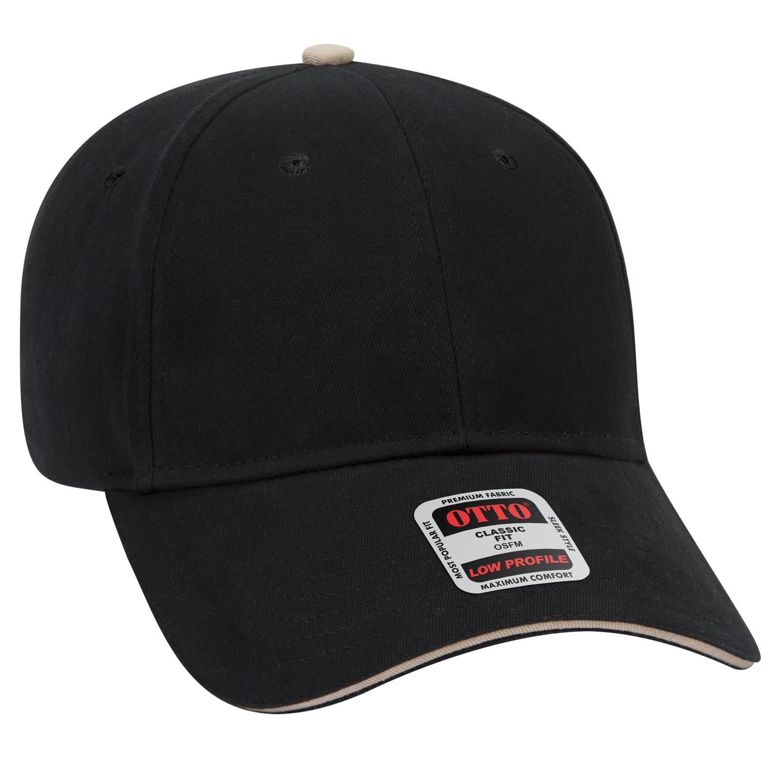 Right View of 030332 - Blk/Blk/Kha OTTO CAP 6 Panel Low Profile Baseball Cap